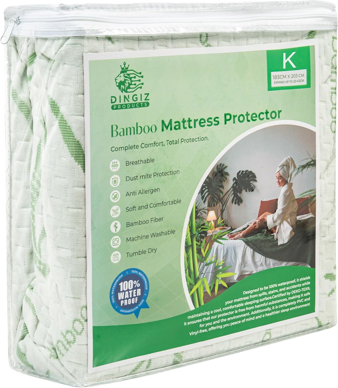 Bamboo Jacquard Mattress Protector &ndash; Soft & Cooling Mattress Toper &ndash; Waterproof Mattress Protector &ndash; Deep Pocket, Noiseless & Durable Protection for Mattress &ndash; Smooth & Secure Fit image number 6