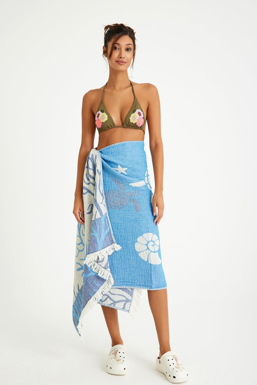 Barooga Beach Towel% 100 Premium Turkish Cotton, Turtle Print Prewashed Jacquard Towel for Bath, Beach, Pool, Sauna, Gym, Camping, Yoga, Spa, Quick-Dry (75X170 Cm) (Yellow)