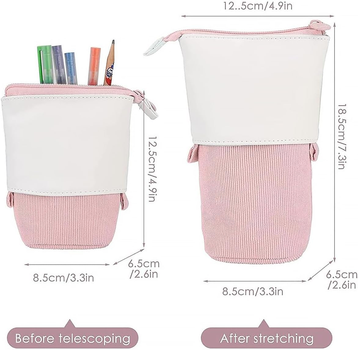 AIMALL South Korea Cute Simple Telescopic Pen Holder, Stretchable Canvas Pencil Bag, Pull-Down Design, Ideal for School and Office Supplies