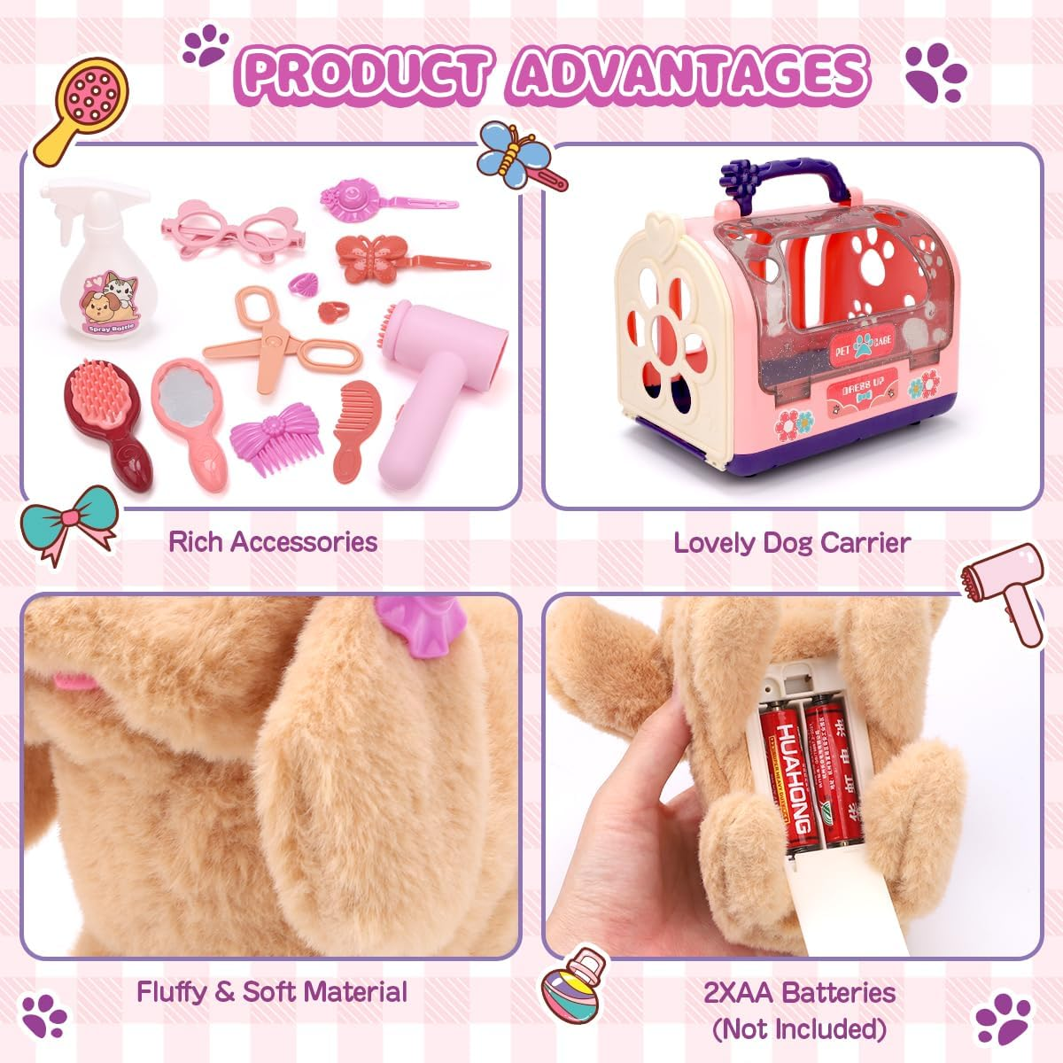 REMOKING 13PCS Dog Toys for Girls 3 4 5 6 Year Old,Walking Barking Electronic Interactive Stuffed Dog Plush with Carrier & Accessories Toys,Pretend Play Puppy Pet Care Playset, Birthday Gifts for Kids