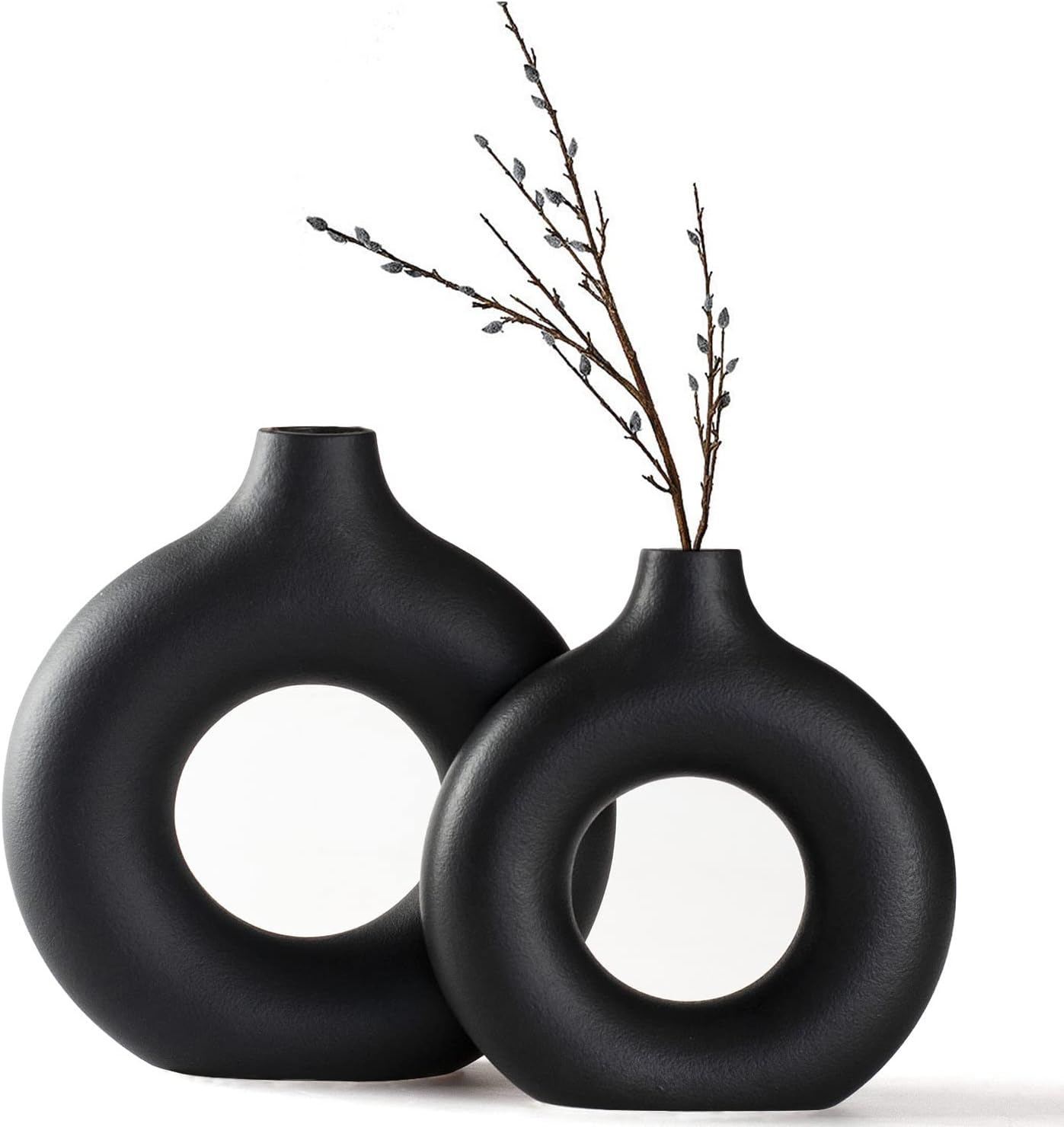 CEMABT Vases for Pampas Grass, 2Pc Creative Vase Modern Home Decor,Handmade Vase Black Ceramic Dried Flowers Crafts Ornaments for Office Home Deco Decoration image number 2