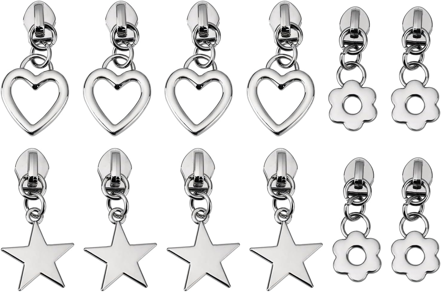 LT Easiyl 12Pcs Zipper Pull 5# Zipper Slider Replacement Part Zipper Pendant Heart Star Flower Metal Zip Mend for Coat Jacket Backpack Handbags image number 2