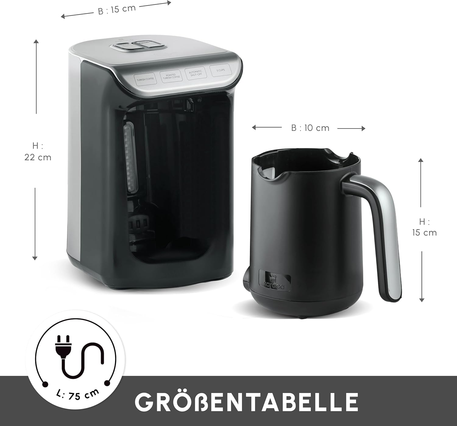 Karaca Hatır K&ouml;z 5 Cup Capacity Turkish Coffee Machine, Anthracite - Root image number 3