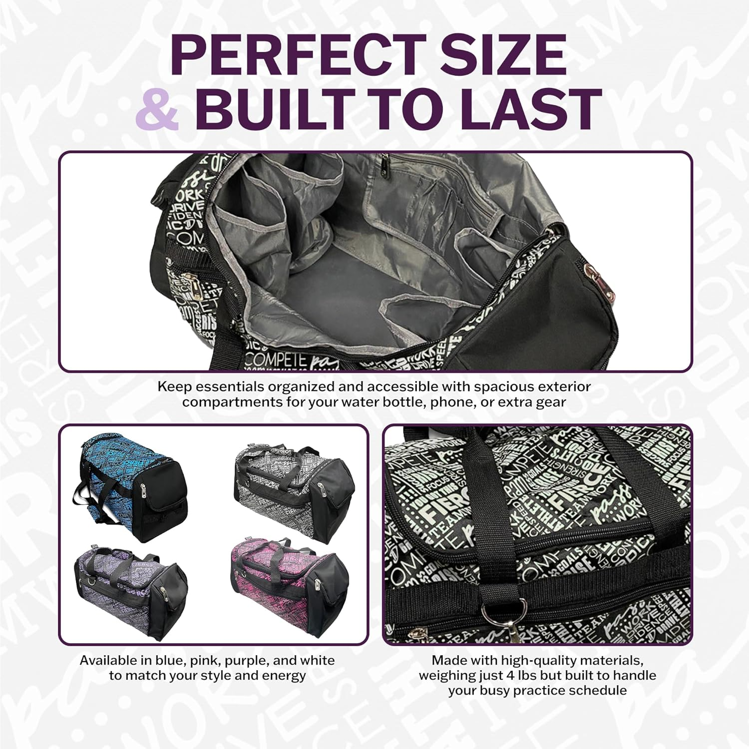 Dream Duffel Inspiration Practice Bag, Stylish Gym Tote with 2 Large Side Pockets, Perfect for Shoes & Accessories, 21.25" X 12.6" X 2.36", White, 21.25" X 12.6" X 2.36" - Blue image number 3