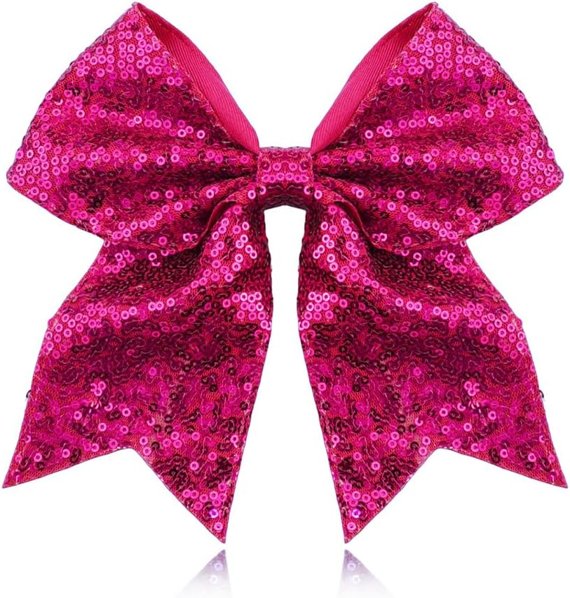 Sparkly Navy Blue Cheer Bow Hair Clips for Braids Ponytail Glitter Sequins Bows Tie Clip Bling Ribbon Bow Barrettes for Kids Toddlers Cheer Stuff for Girls Women Volleyball Cheerleader Bows for Hair