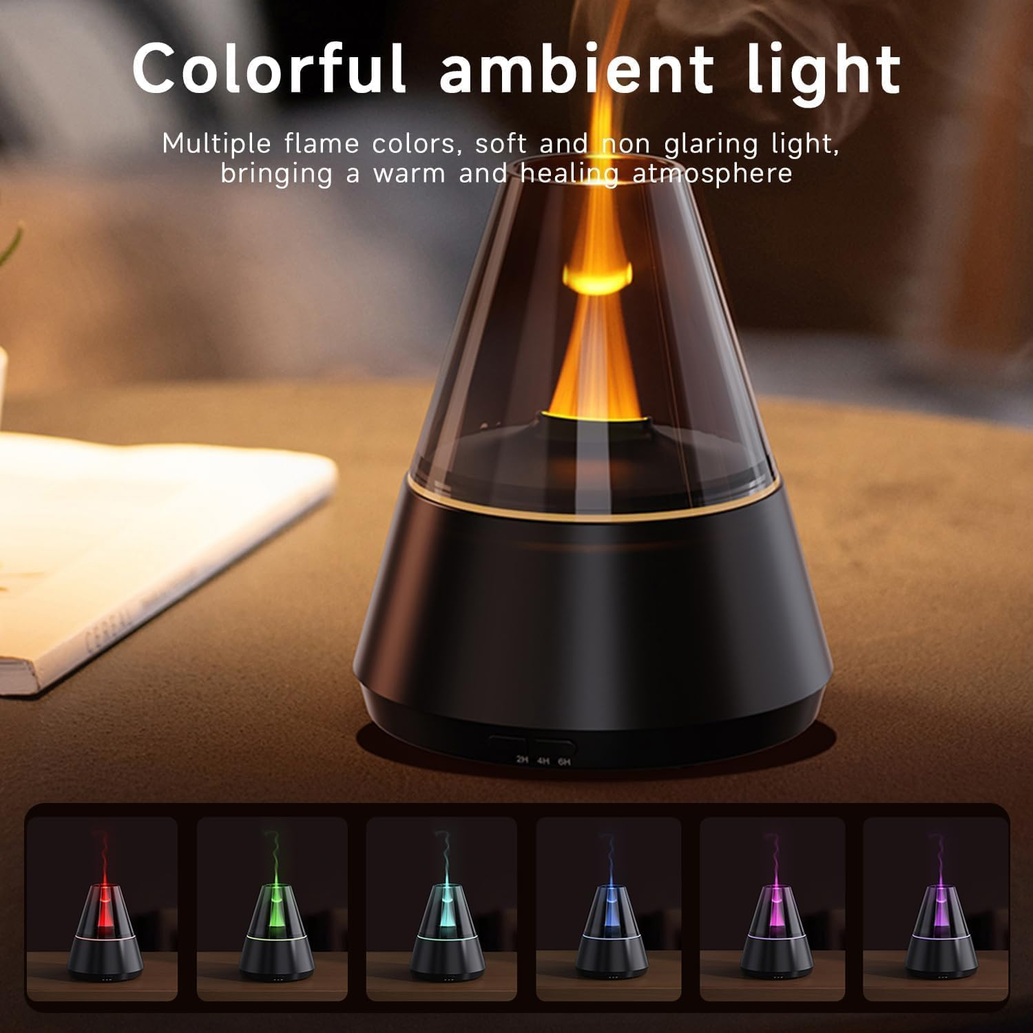 QUMOX A9 Flame Aroma Diffuser 150Ml &ndash; Essential Oil Humidifier with Simulated Flame & Color Changing Ambient Light, 2H/4H/6H Timer, Auto Shut-Off, Ultrasonic Cool Mist for Home, Bedroom, Office