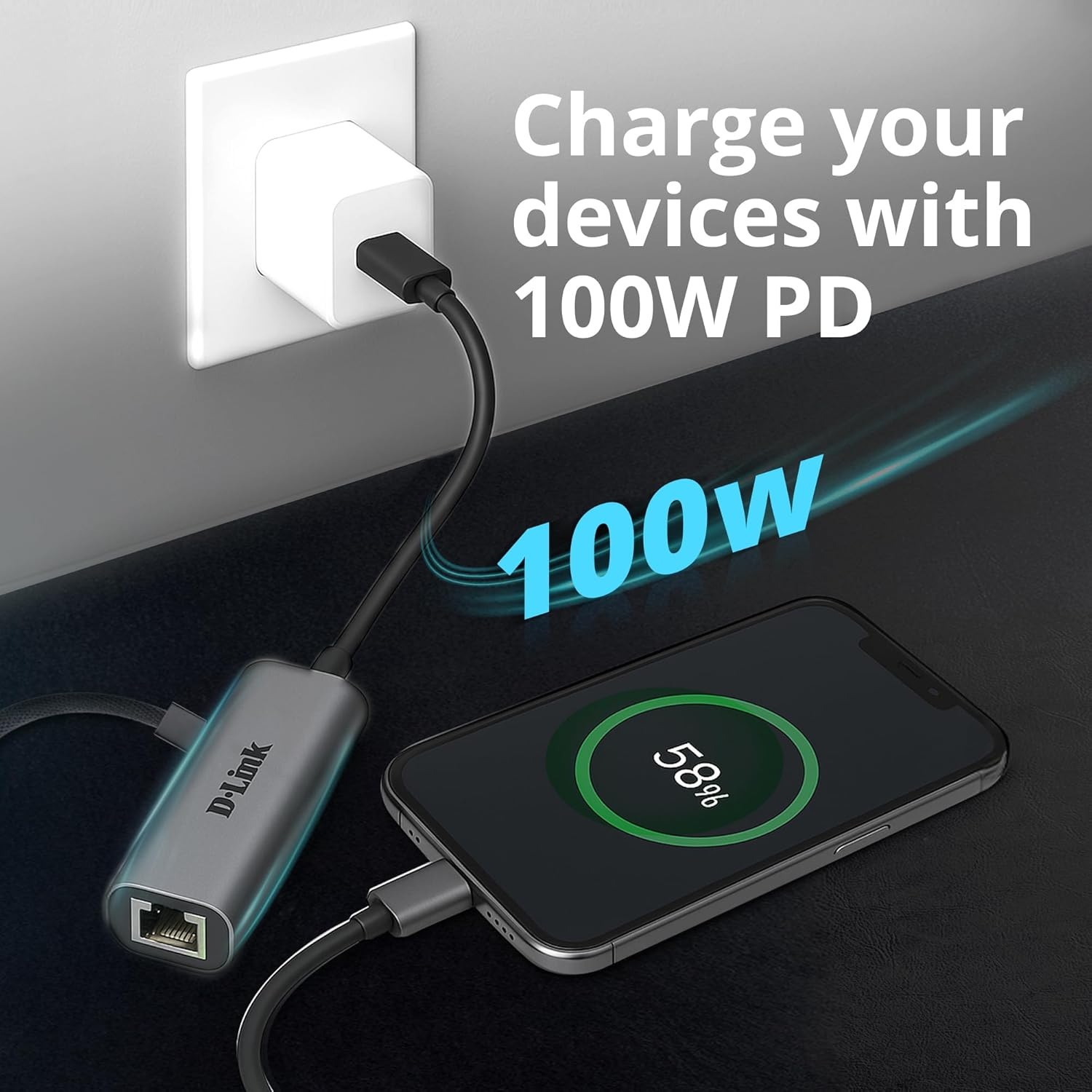 D-Link DUB-E135 USB-C to Gigabit Ethernet Adapter &ndash; Thunderbolt 3/4 Compatible &ndash; 1Gbps Network Port &ndash; Plug & Play &ndash; 100W PD Charging &ndash; Compatible with Mac, Windows, Ipad, Android