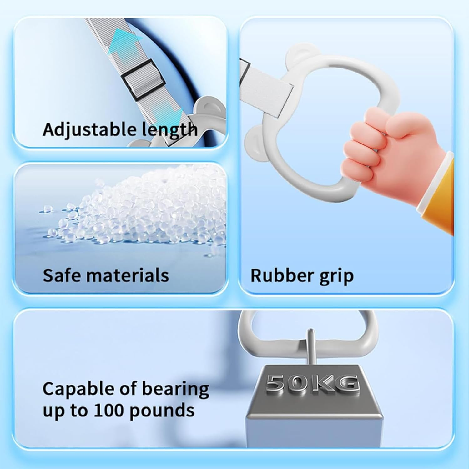 Yeanifeana 2 PCS Adjustable Pull up Rings, Standing Training Tool for Exercise, Ideal for Bed Rail, Daycare Play, Walking Practice Support (Gray) - Pink image number 2