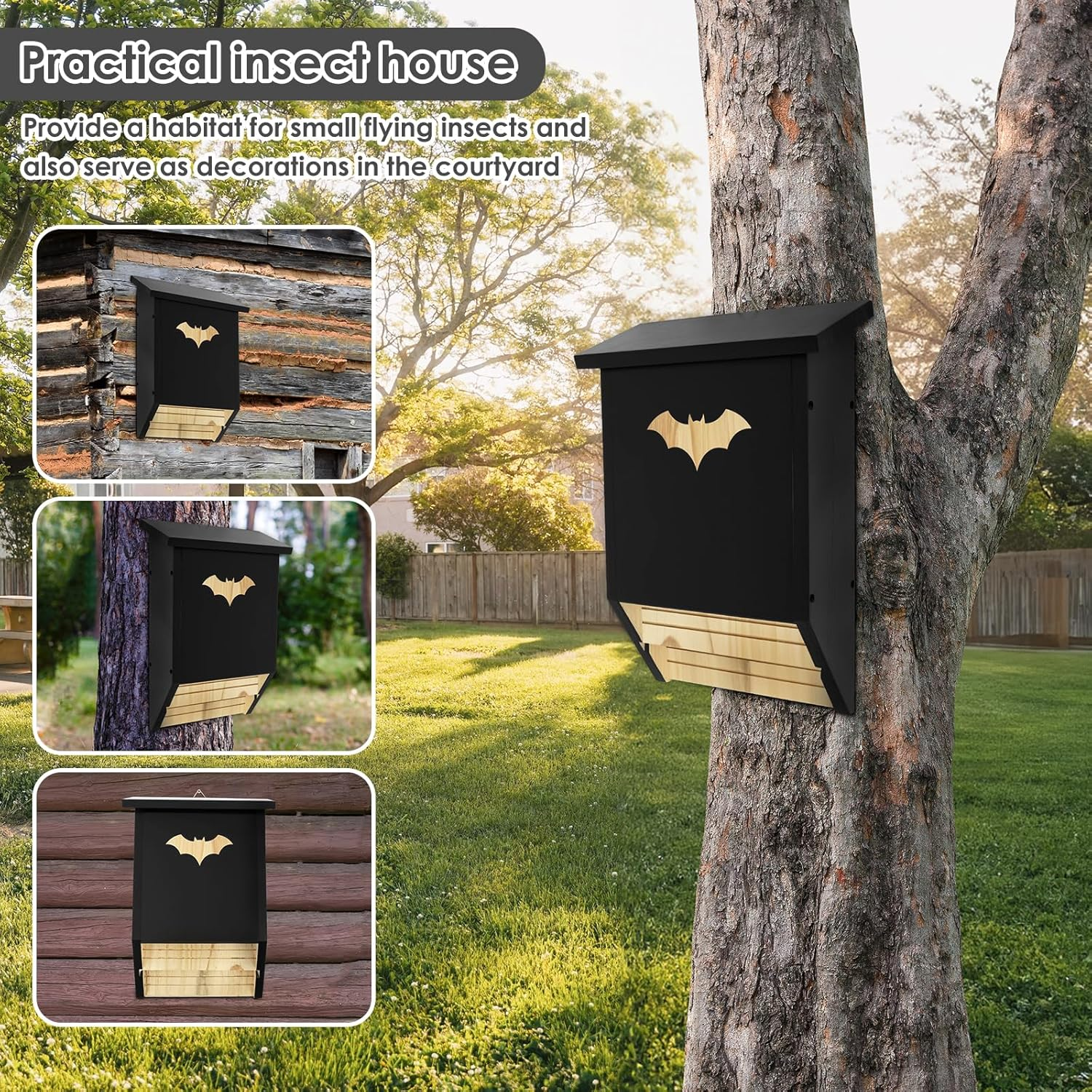 Bat House, Wood Hanging Bat Roost Provide Safe Habitat Wood Bat Box Nest Ample Internal Space Ventilated Moisture Proof for Yard Outdoor Moth