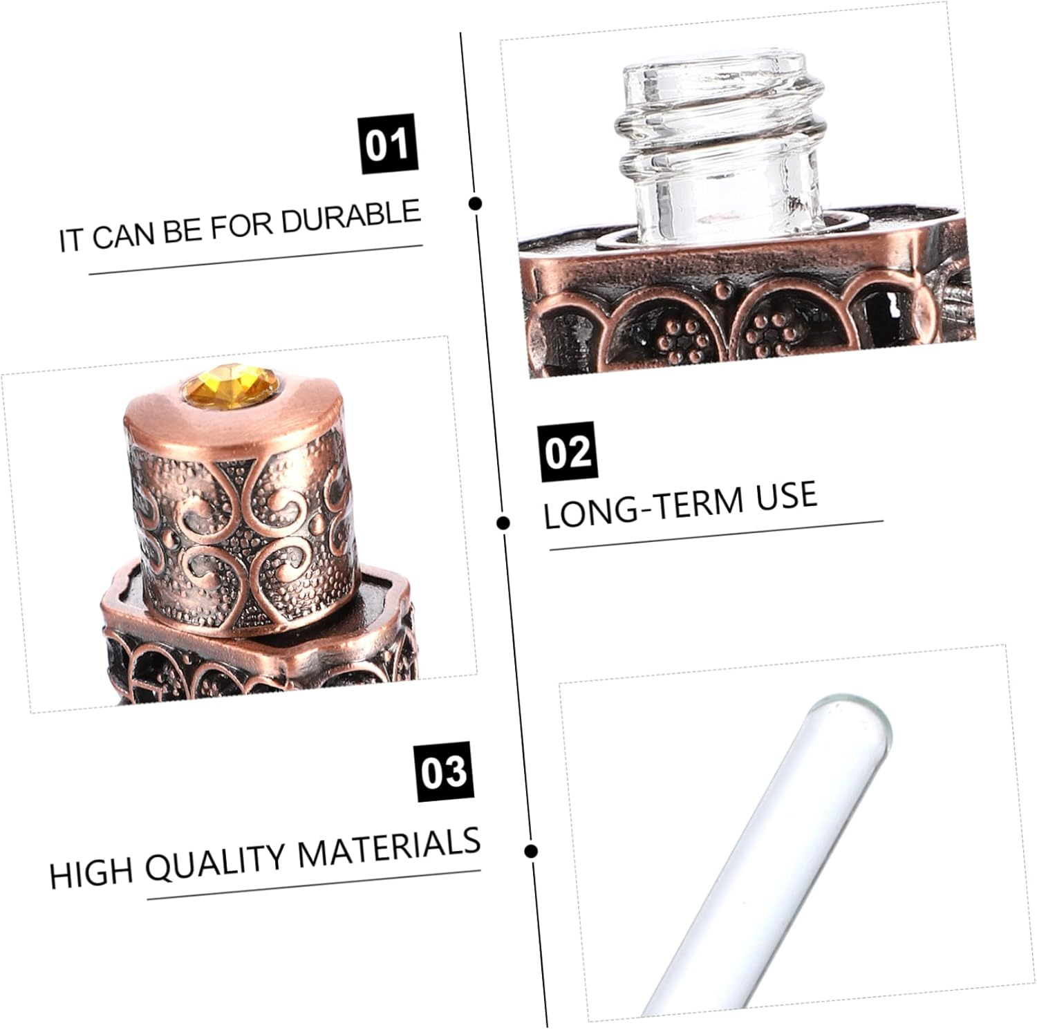 2Pcs Hollow Flower Engraving Perfume Bottle 3Ml Essential Oil Dispenser Metal Glass Travel Spray Bottle image number 6