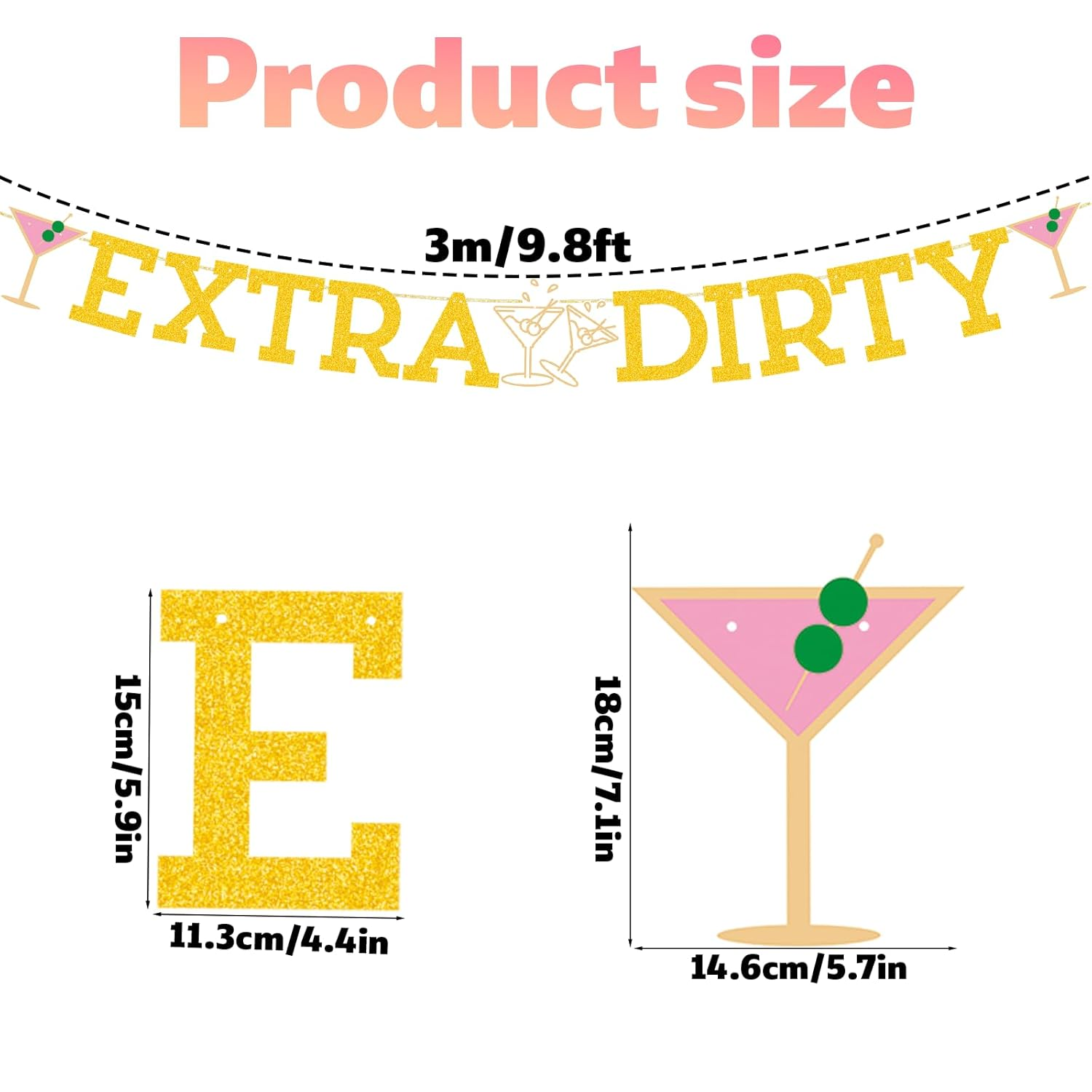 BOXOB Extra Dirty Martini Banner, 9.8 Ft Gold Bachelorette Party Decorations Glitter Letter Banner Garland Pre-Strung Birthday Sign Backdrop for Bridal Shower Martini-Themed Party Decorations image number 4