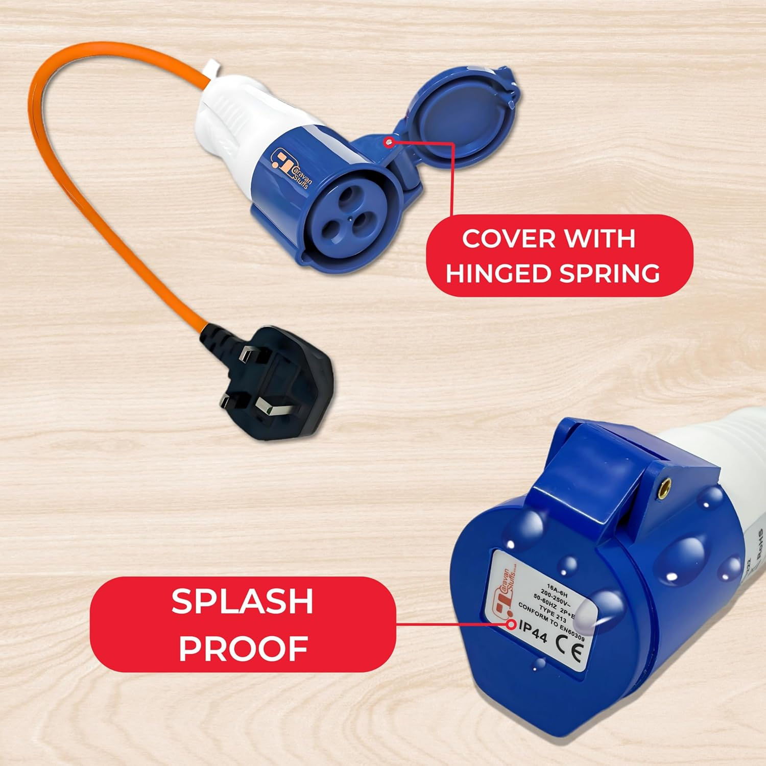 Double Dragon UK Caravan Trailer Hook-Up Lead, Fly Lead, 13A Plug to 16A Socket Adapter, 230V UK Electric Mains Adapter, Caravan Trailer Campervan Site Connector, with 3 Pin UK Ease Fuse Replace Plug