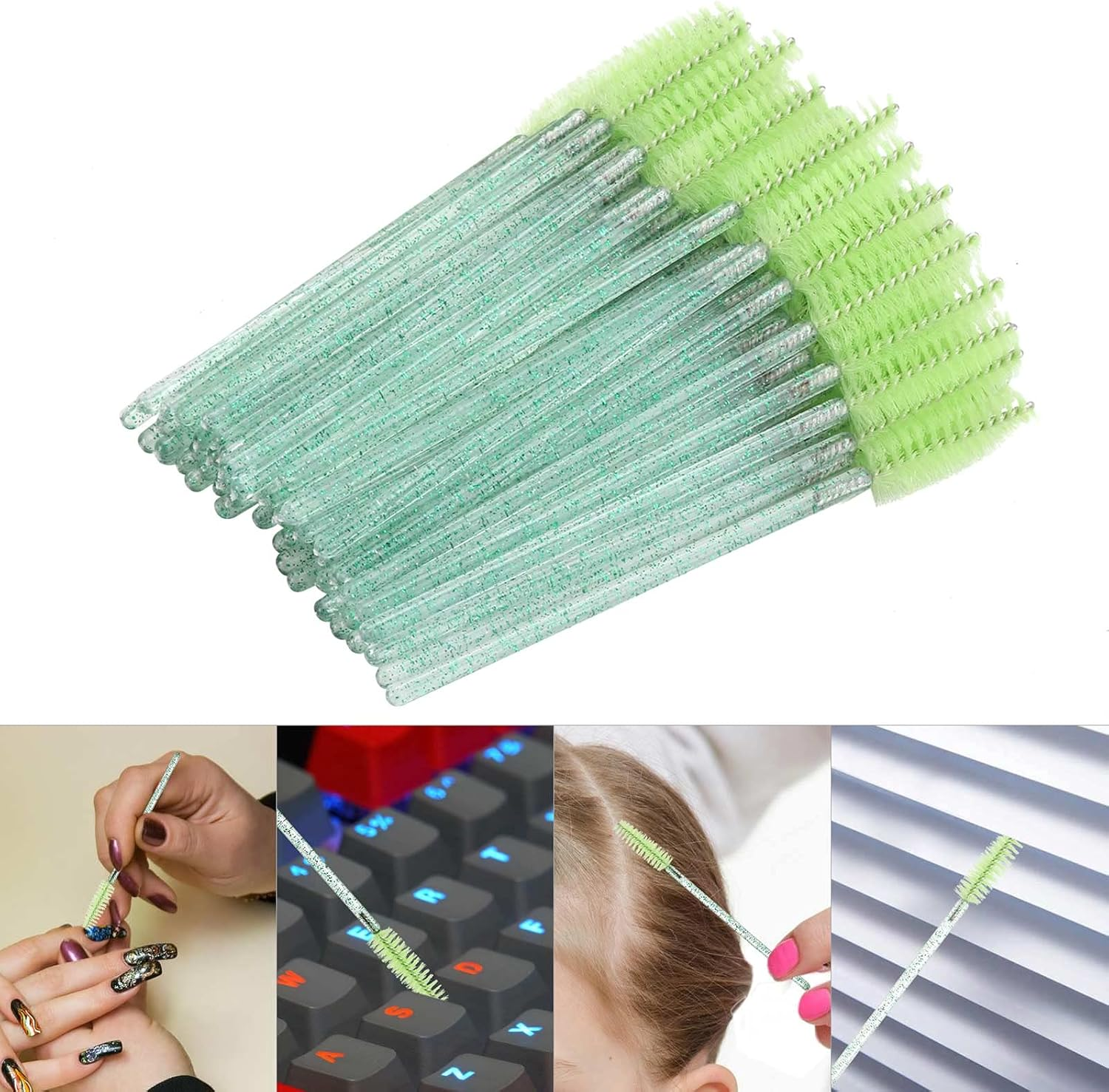 500 Disposable Mascara Wands Eyelash Brush Spoolies for Eyebrow Eye Lash Extension Pink - Black image number 5