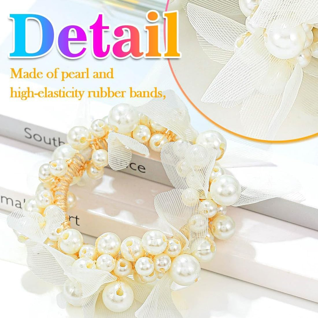 Pack of 2 Pearl Hair Bobbles Scrunchies for Women Elastic Thick Bands Soft Ropes Ponytail Holder Women Hair Accessories for Women Girls image number 4