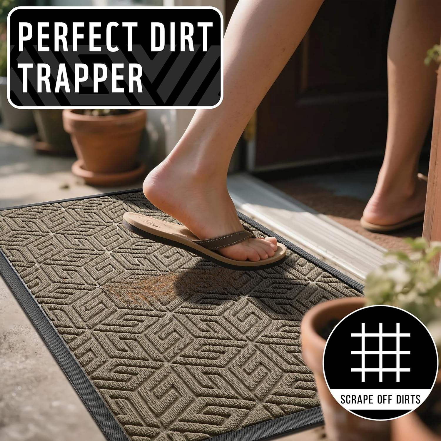 Yimobra Sturdy Front Door Mat, Heavy Duty Doormat for Outdoor Indoor, Non Slip Rubber Floor Mat for Entry, Easy Clean, Waterproof, Low Profile, Patio, Busy Areas, 17X29.5 Inch, Pale Khaki image number 4