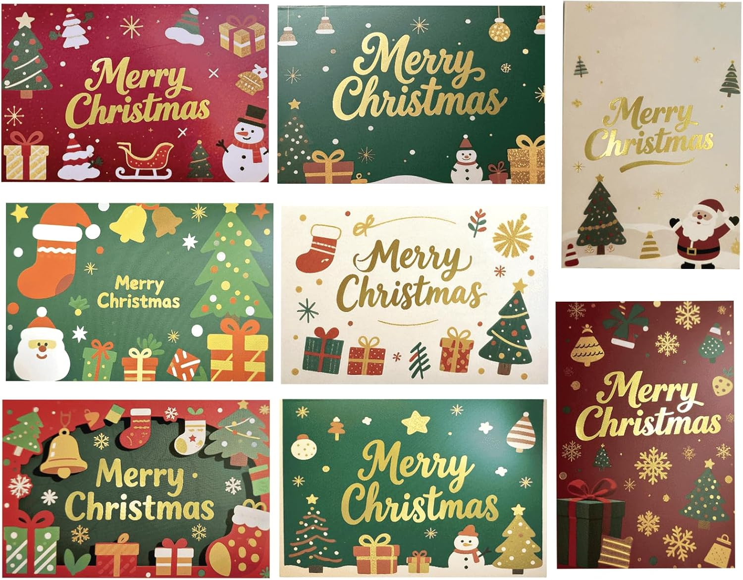 Christmas Cards Set 8 Pack, 18 X 15 Cm Foldable Holiday Greeting Cards, 350Gsm White Cardstock with Gold Foil &ndash; Includes 1 Envelopes, Blank inside &ndash; Xmas Cards for Family, Friends, Office Use