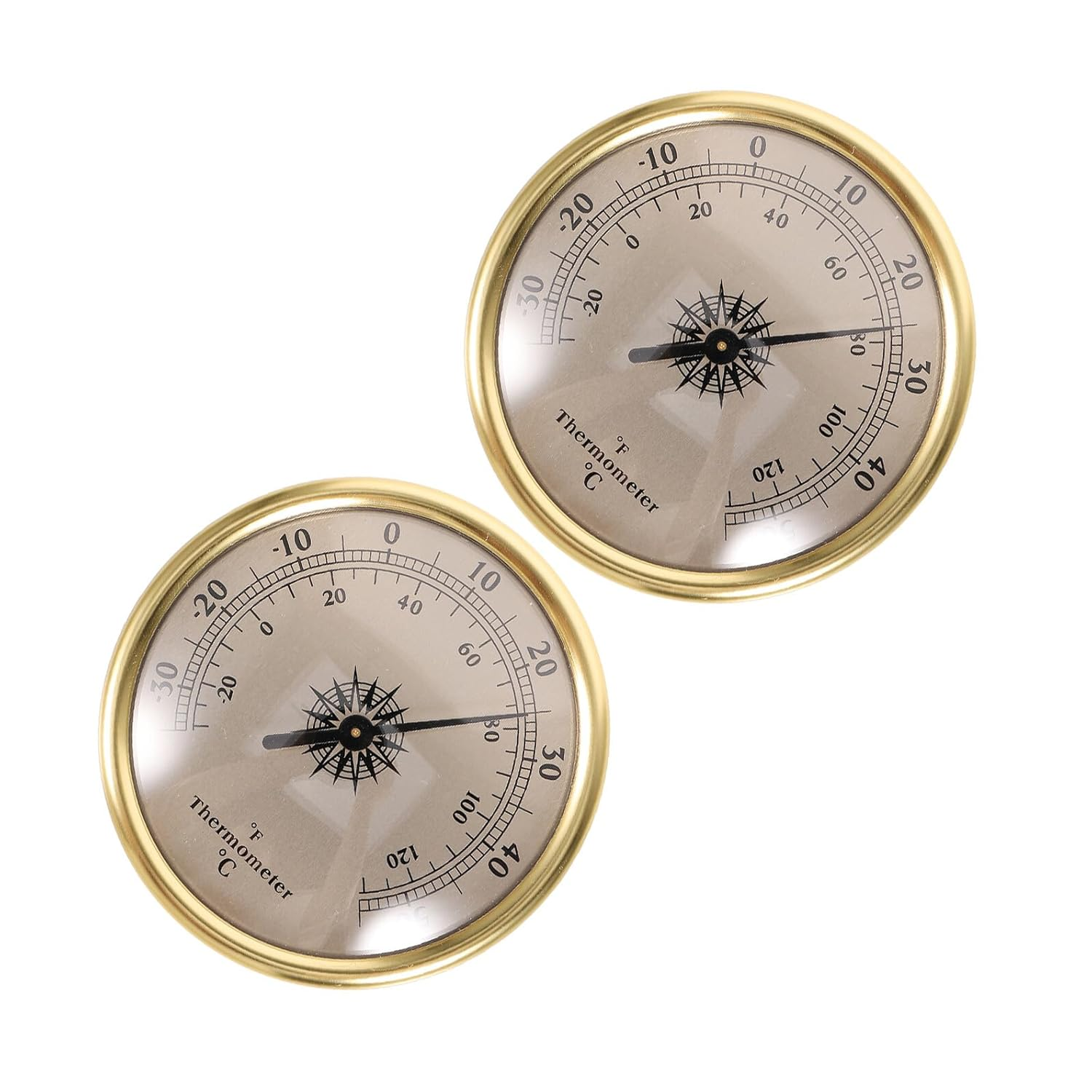 Luxshiny 2Pcs Embedded Vintage Thermometer Set, Metal round Temperature Gauge Fahrenheit Dial, Indoor Outdoor Weather Thermometer for Garden Greenhouse and Table Display image number 4