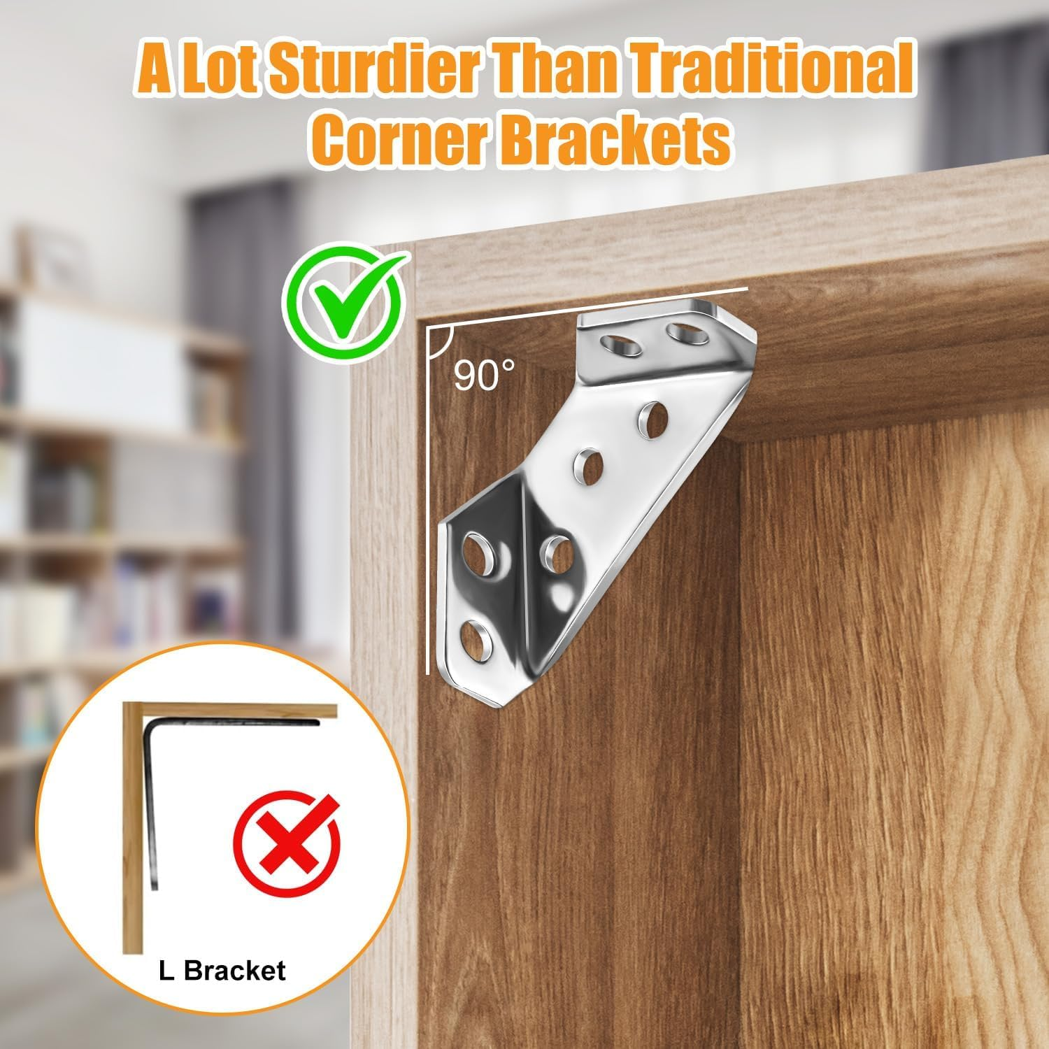 20PCS Universal Furniture Corner Connector, Stainless Steel Angle Corner Brackets, Corner Bracket for Wood, Corner Braces for Wood Shelf, Cabinets, Tables, Chairs, Shelf Support (65X28X13Mm) image number 3