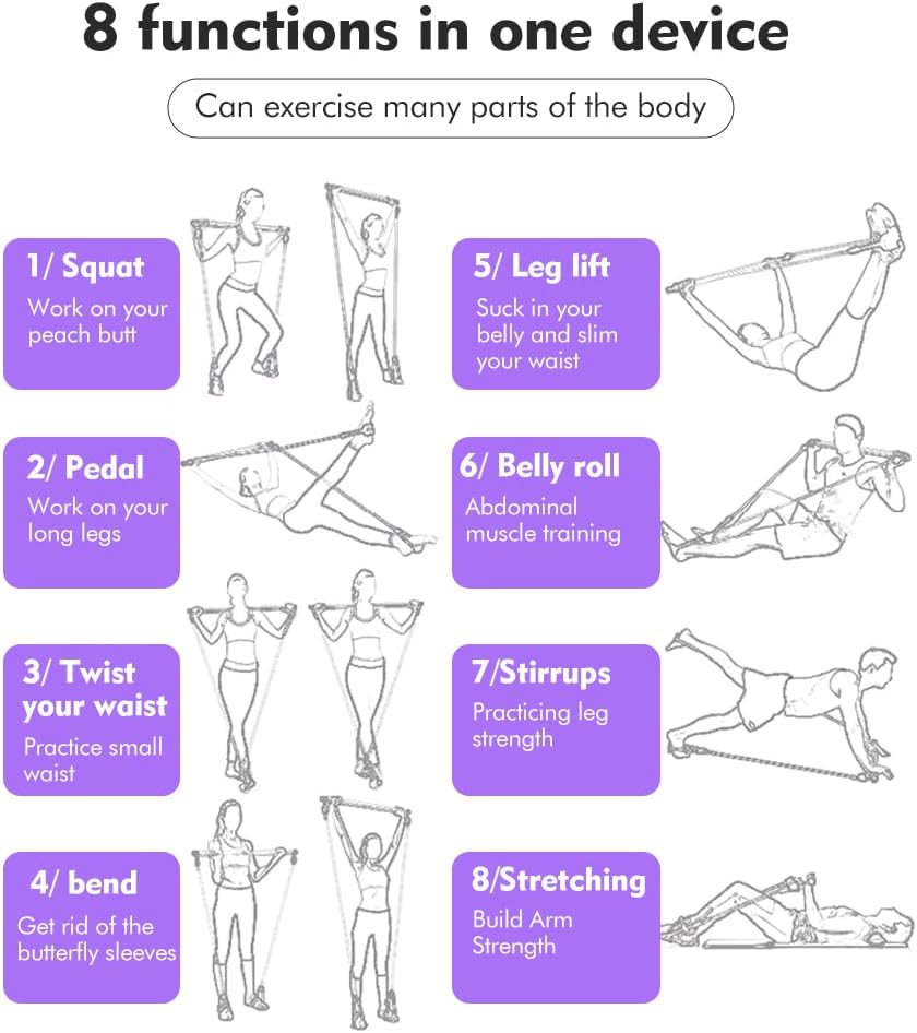 Pilates Bar Kit with Resistance Bands,Home Gym, Workout Kit for Body Toning, Multifunctional Pilates Bar for Women & Men,Yoga Fitness,Workout Equipment for Legs, Hip, Waist image number 4