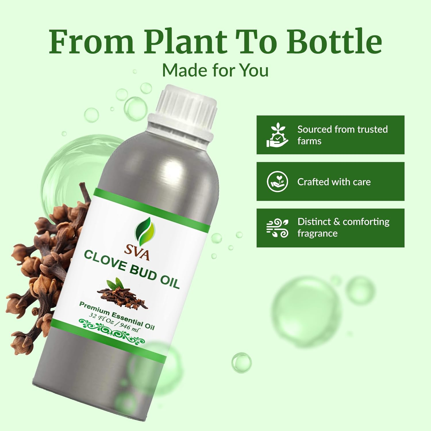 SVA Clove Bud Essential Oil 32 Oz 100% Pure Natural Undiluted Premium Therapeutic Grade Oil Huge Bottle for Skin, Teeth, Diffuser, Aromatherapy image number 1