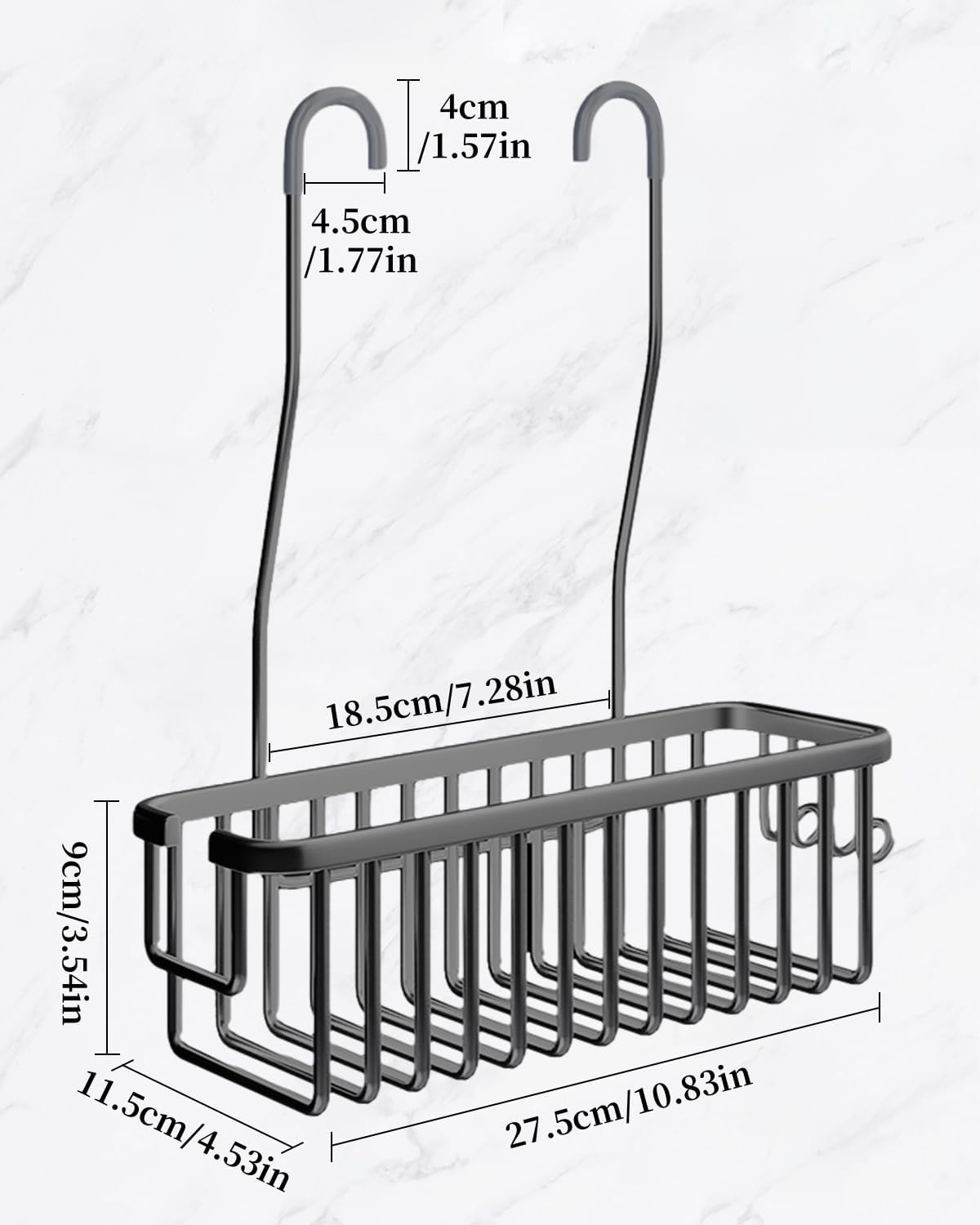 Hanging Shower Caddy for Bathroom Organizer, over the Shower Mixer Taps Hanging Shower Shelf without Drilling, Bathroom Caddy & Basket with 2 Hooks, Toiletries Organizer for Bathroom Storage - Black image number 2