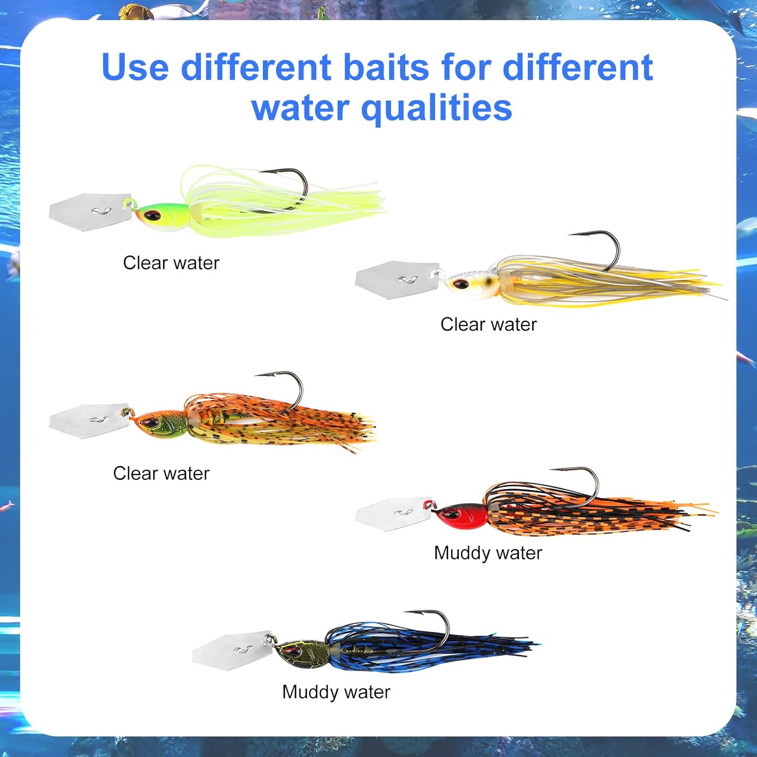 5Pcs Bladed Jig Fishing Lures, Multicolored Fishing Hook with Skirt Vibrating Fishing Lures Sharp Fishing Lures Jig Heads for Pike Bass Trout Walleye image number 5