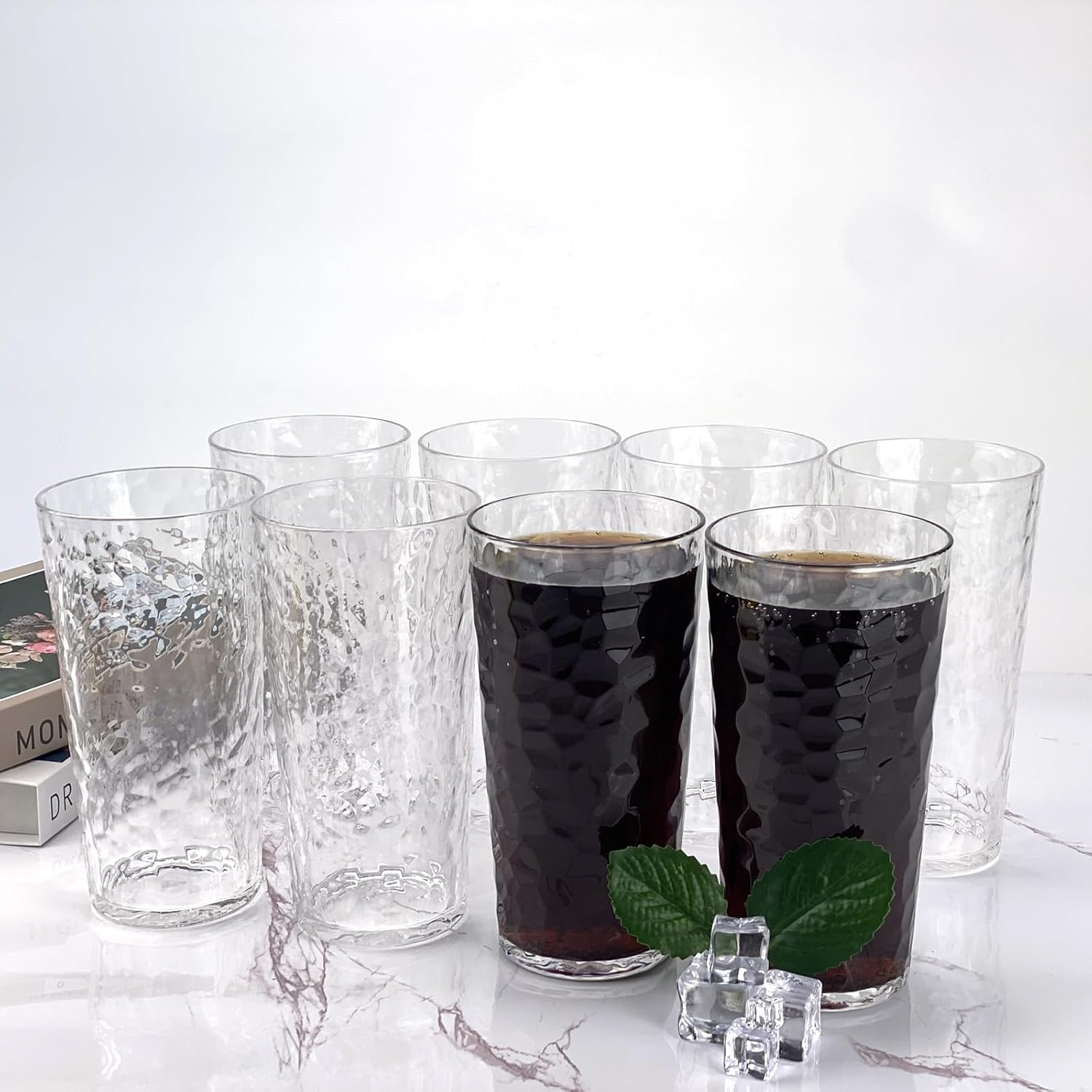 Yalin 24-Ounce Plastic Tumbler Acrylic Drinking Glasses, Reusable Plastic Cups, Stackable, Bpa-Free, Shatter Proof, Dishwasher Safe, Set of 8, Large, Clear, TG142 - Blue image number 4