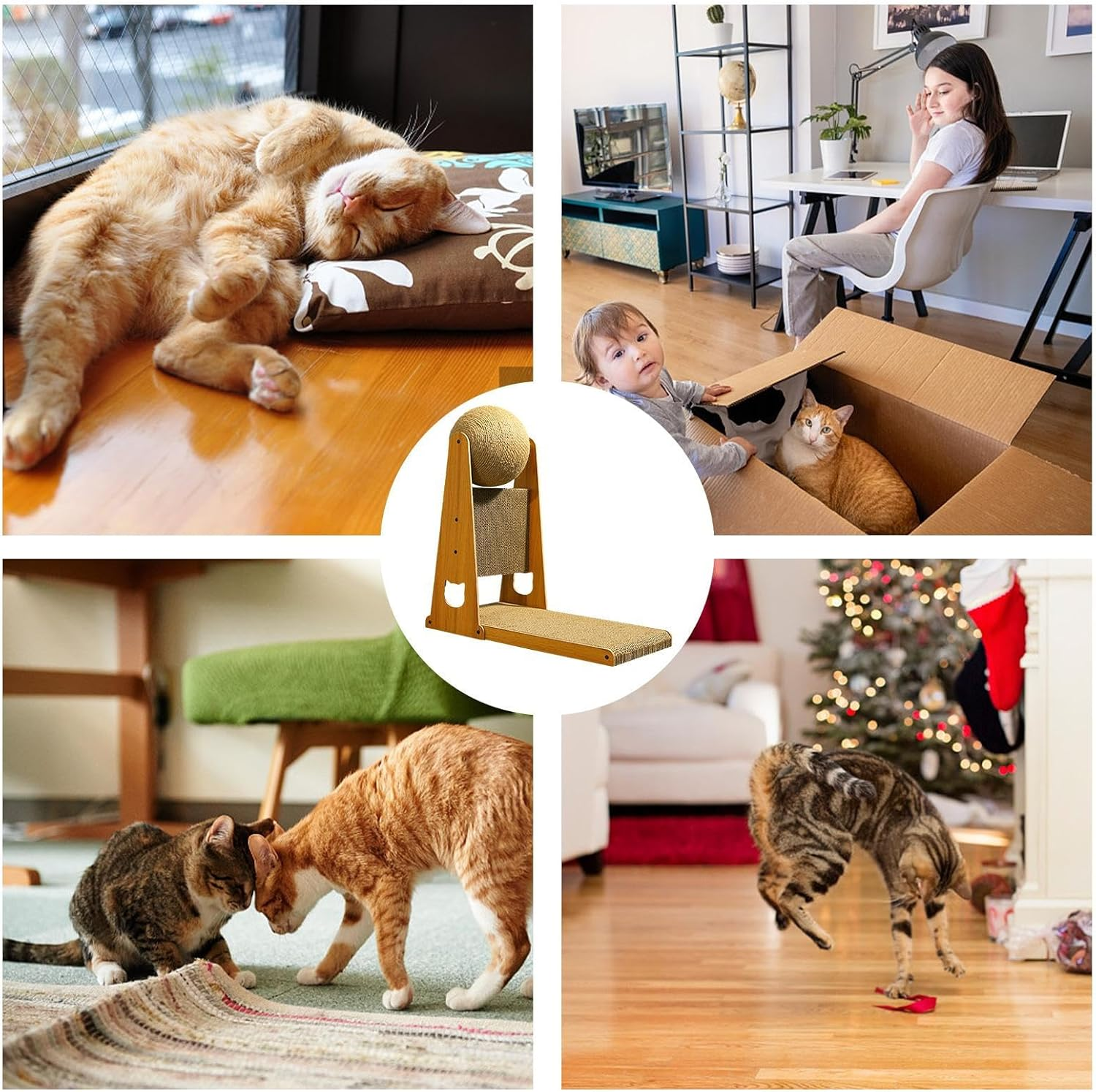 L Shape Cat Scratcher | Stylish Vertical Cat Scratching Post with Cat Scratcher Ball - Scratch-Proof Sisal Cat Scratcher Toy, Cat Bed, Detachable Cat Toy for Indoor Cats image number 6