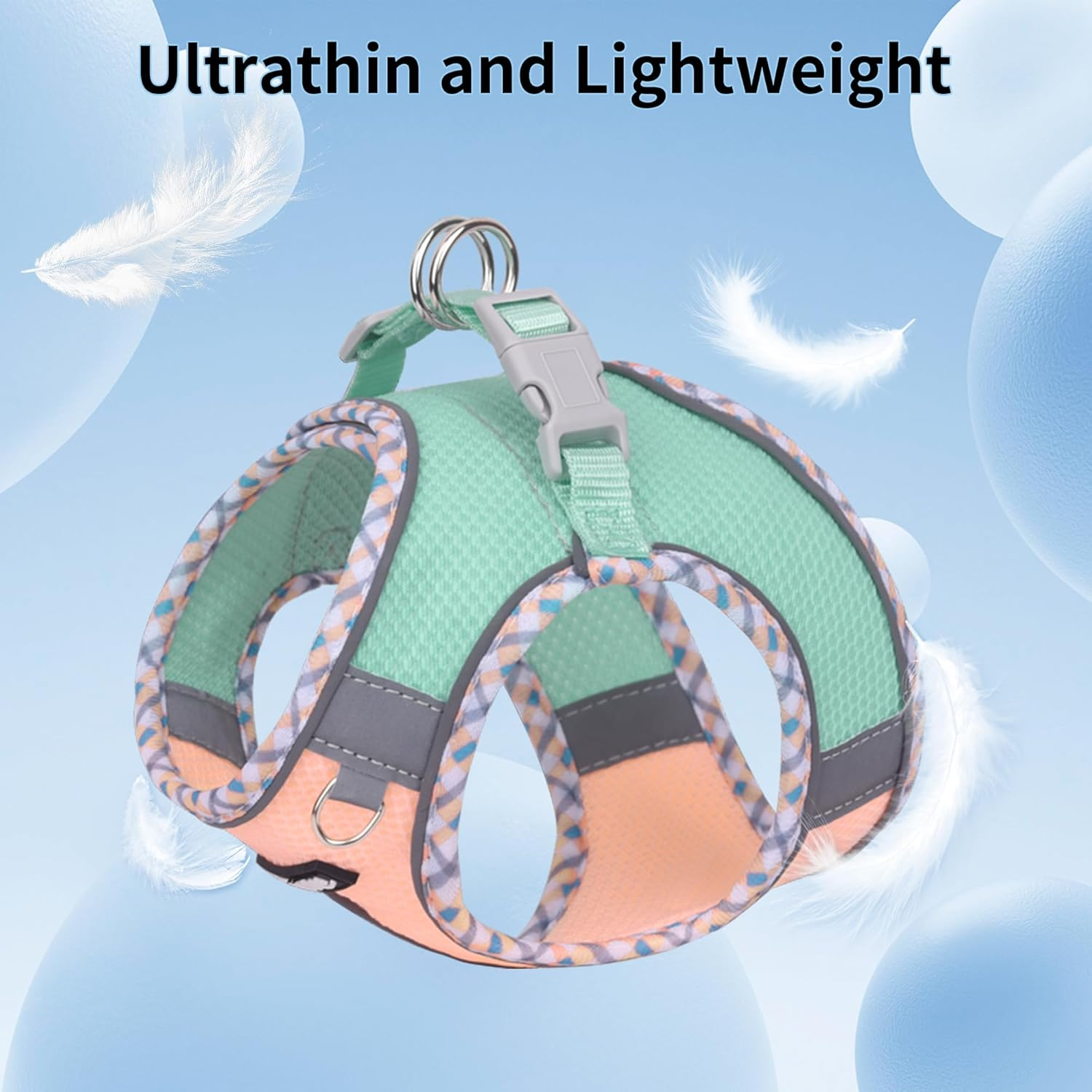 AIITLE Tiny Dog Harness - Lightweight Mesh Step-In Vest for Puppy, Reflective & Escape-Proof Design with High-Stick Magic Tape - Outdoor Use for Chihuahua, Maltese, Shih Tzu(Turquoise-Pink, XXXS) image number 4