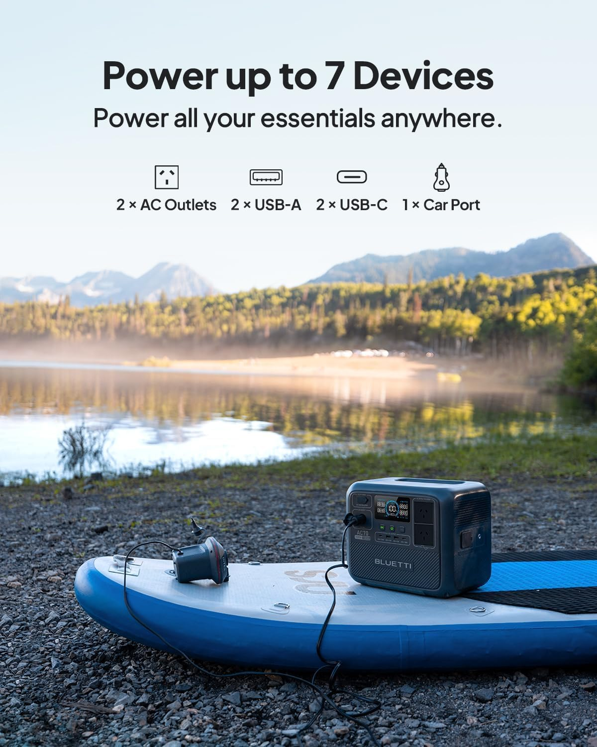 BLUETTI Portable Power Station AC70, 768Wh Lifepo4 Battery Backup W/ 2 1000W AC Outlets (Power Lifting 2000W), 100W Type-C, Solar Generator for Road Trip, Off-Grid, Power Outage (Solar Panel Optional) image number 4
