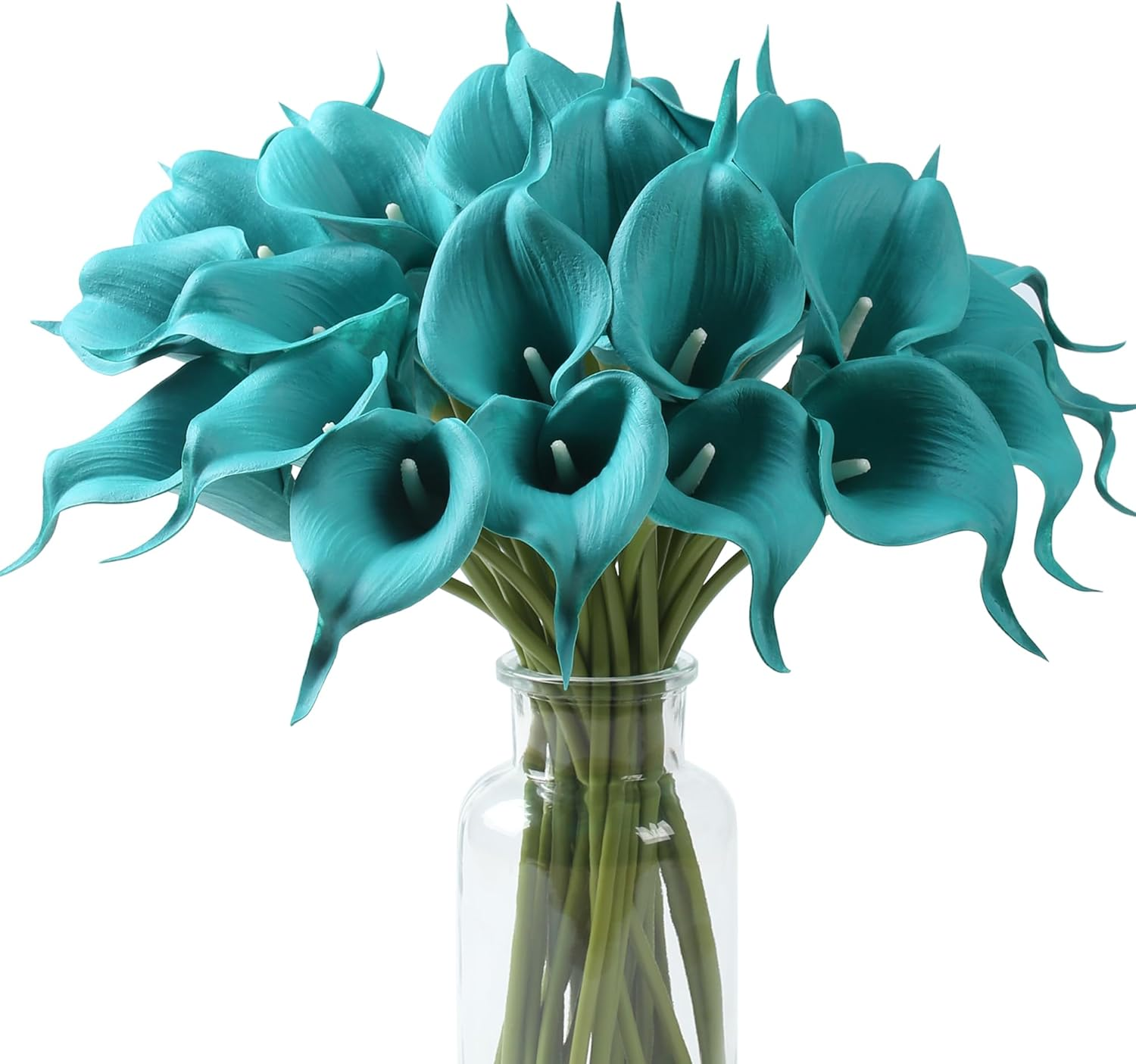 SITUMEIZI 24 PCS Teal Fake Flowers Artificial Calla Lily Silk Flowers Real Touch for Mother'S Day Easter Home Kitchen Decor Wedding Bouquet Office Spring Decoration(Teal Blue) - Blue image number 4
