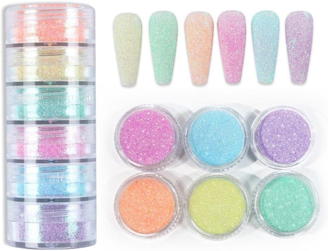 Dubom 6 Colors Winter Sweater Color Nail Glitter Powder Sugar Coating Effect Nail Art Pigment Dust for DIY Manicure Design Decor