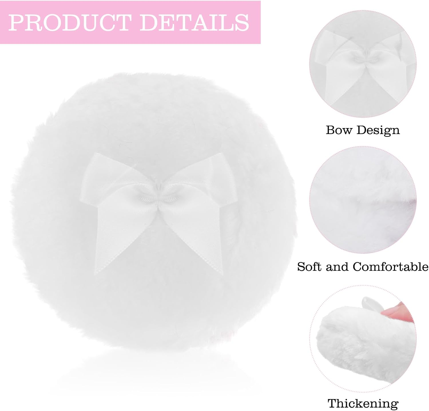 Sibba Large Fluffy Powder Puff - 4 Inch Ultra Soft Washable Reusable Velour Face Body Puff for Loose Powder - Wet Dry Makeup Tool (White) image number 3
