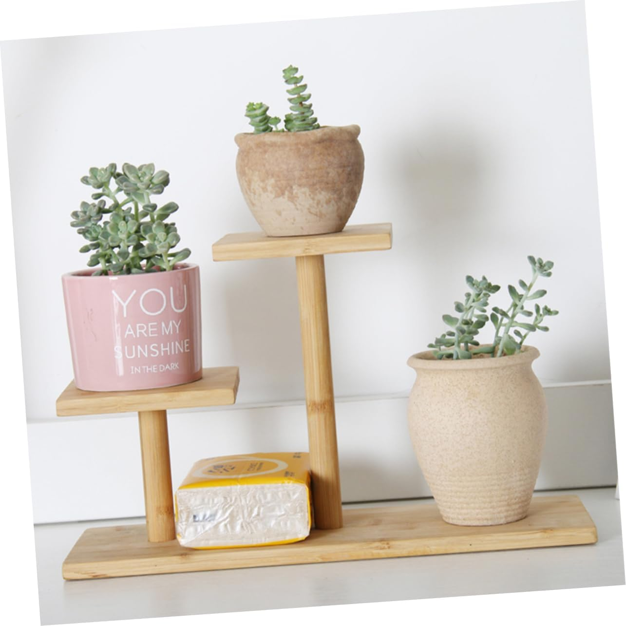 MINAOLULUS Bamboo Tiered Plant Stand for Indoor Desktop with 3-Layer Step Design, Multi-Pot Succulent Display Shelf for Window and Table Gardening image number 1
