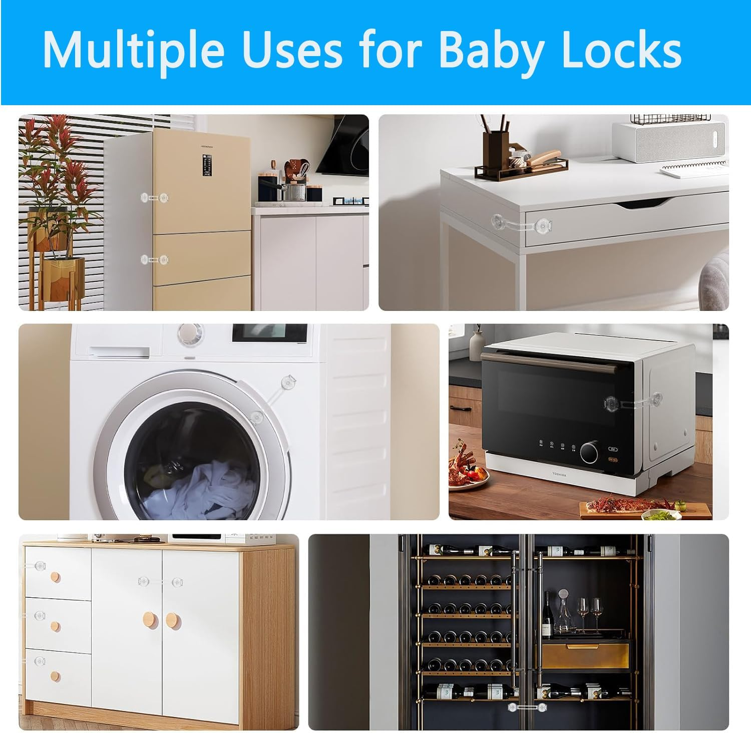 KEWAYO 8Pcs Child Safety Lock Transparent Anti-Opening Multi-Functional Soft Strap Safety Lock anti Pinch Safety Protection Buckle image number 5