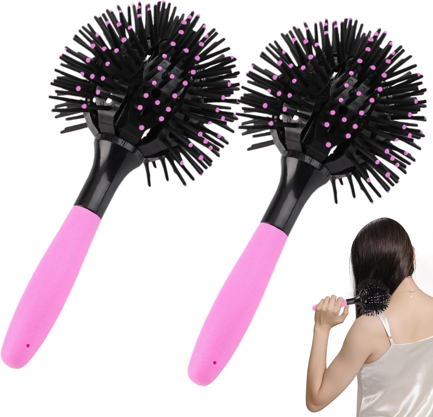 Curly Hair Brush 2PCS 8.5 Inch round Ball Curly Defining Brush with Small Massage Dot Hollow 360 Degree Portable Curly Hair Tools for Detangling Shaping, Curly Hair Tools image number 5