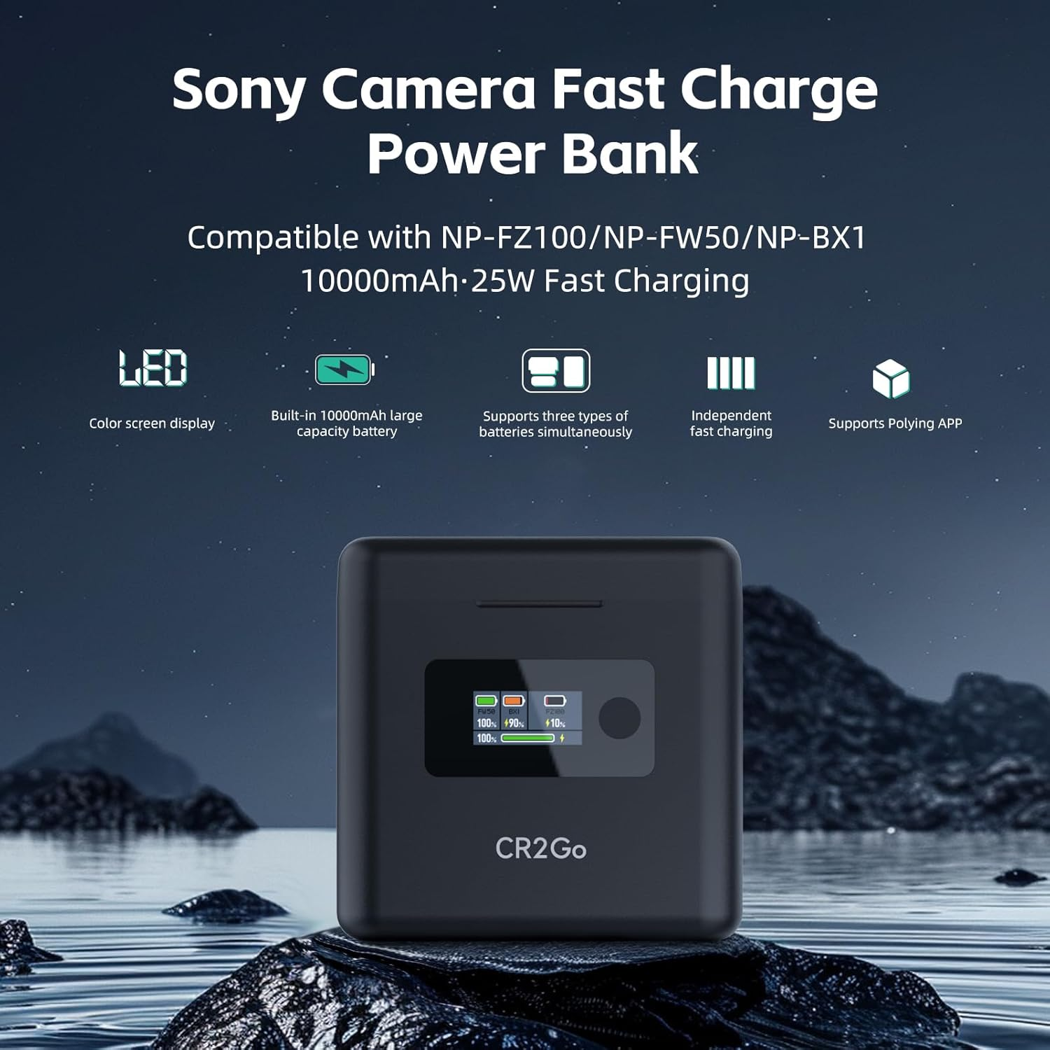 LIMETA NP-FZ100 NP-FW50 NP-BX1 Camera Battery Charger Set 90 Mins Full Charge Max 25W Type-C Input Compatible with Sony A9 A7III A7RIII Cyber-Shot DSC-RX100 Series with Built-In 10000Mah Power Bank image number 2