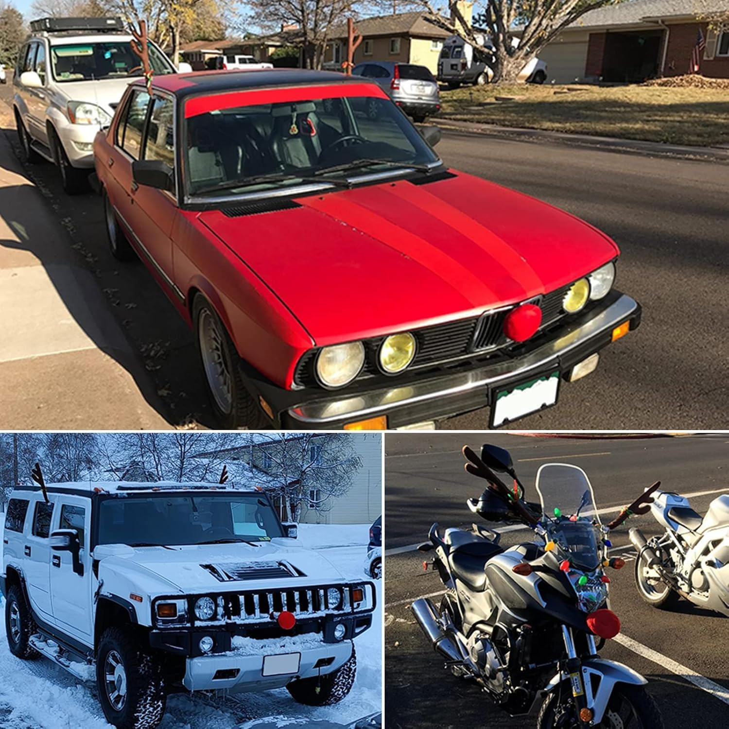 Car Reindeer Decorations with Car Jingle Bell Antlers Antlers, Nose, and Tail for the Trunk image number 1