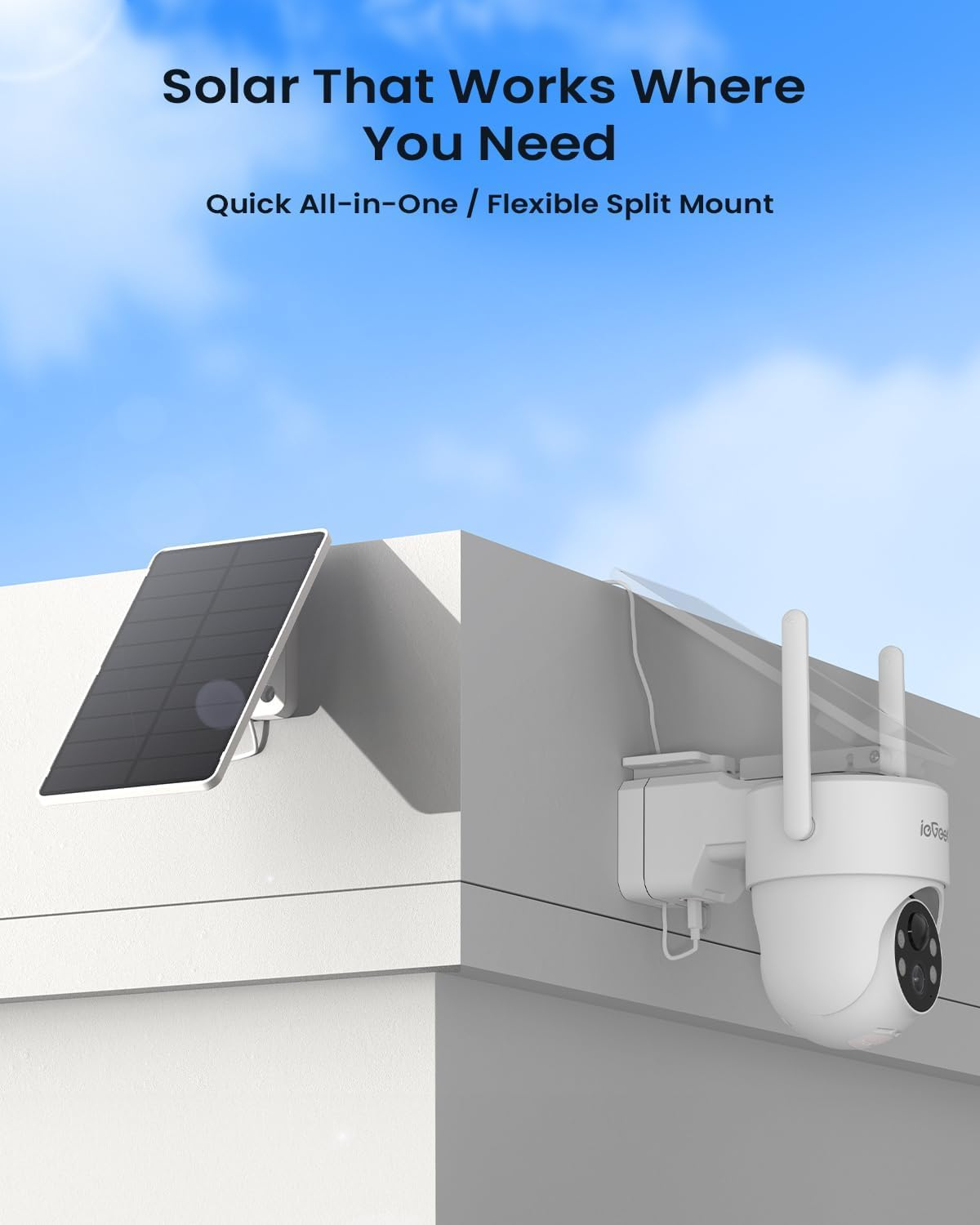 Iegeek 2K Security Cameras Wireless Outdoor, with Adjustable & Removable Solar Panel, 2.4G Wifi Camera Surveillance Exterieur 360&deg;PTZ, Smart Motion Sensor, Light & Siren,Compatible with Alexa image number 5