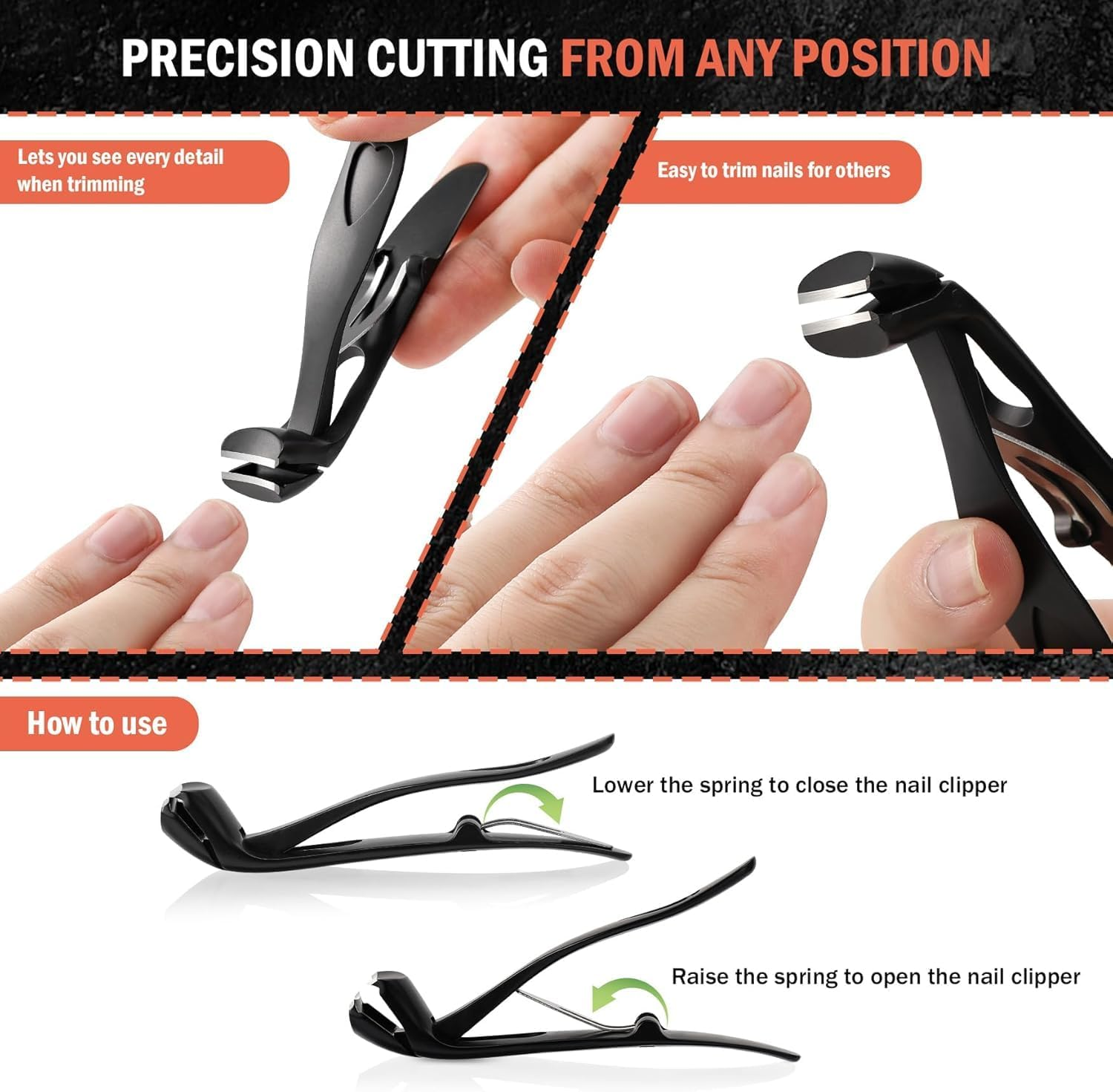 Angled Head Nail Clippers for Seniors,Premium Steel Nail Cutter Trimmer with Catcher for Men and Women,Ergonomic Toenail Clipper for Thick Nails,Black image number 5