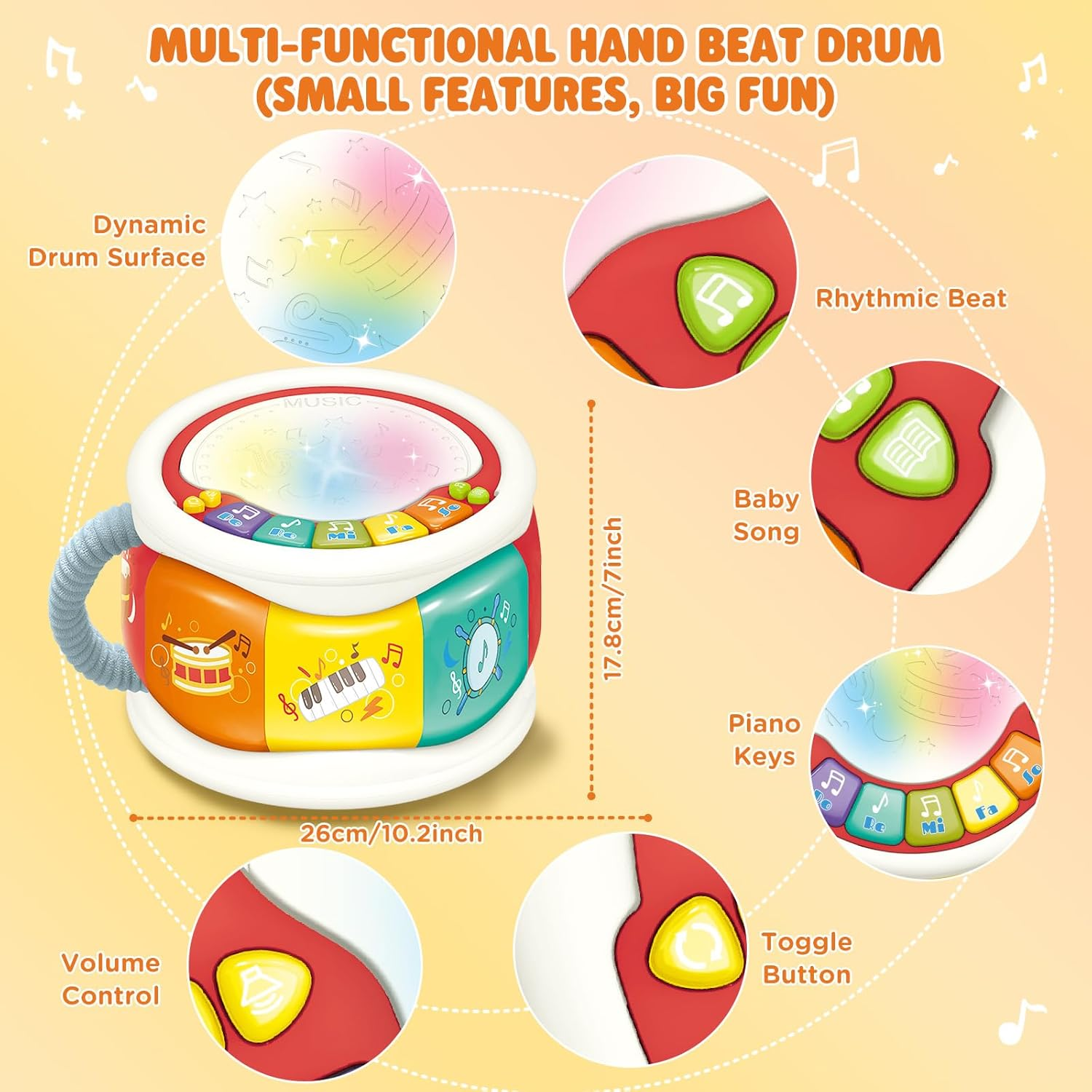 Baby Musical Drum Toy, [2025 New] Early Music Education Toy for Toddlers with Light and Sound, Montessori Learning, Sensory Play, Perfect Choice Christmas Birthday Gifts for Boys Girls 18M+ image number 5