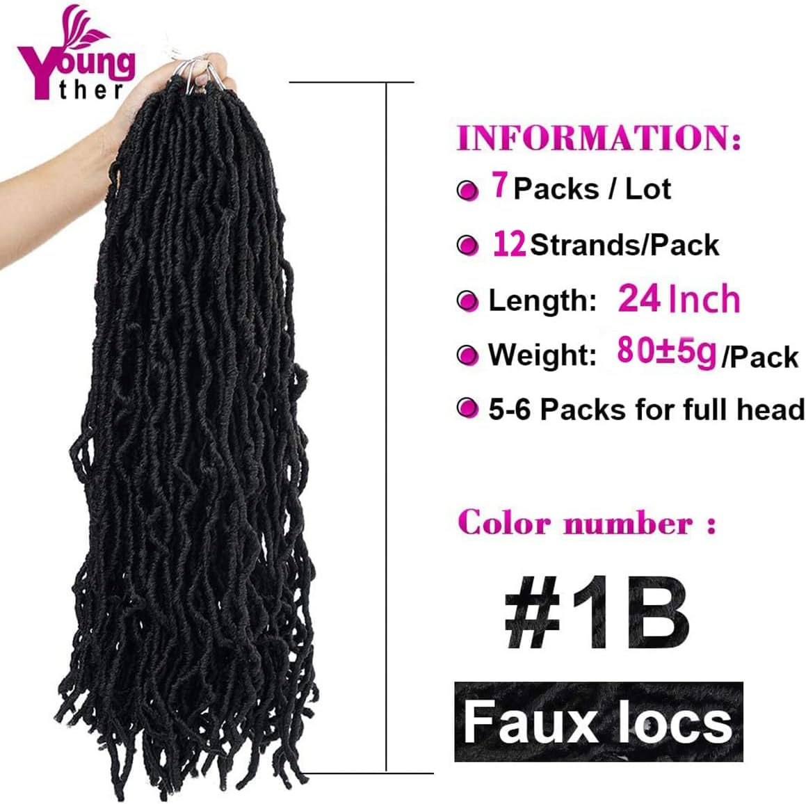 Youngther New Faux Locs Crochet Hair 24 Inch 7 Packs Soft Crochet Locs for Natural Butterfly Locs Style - Pre Looped Goddess Locs Crocher Hair for Balck Women Synthetic Braiding Hair Extensions image number 3