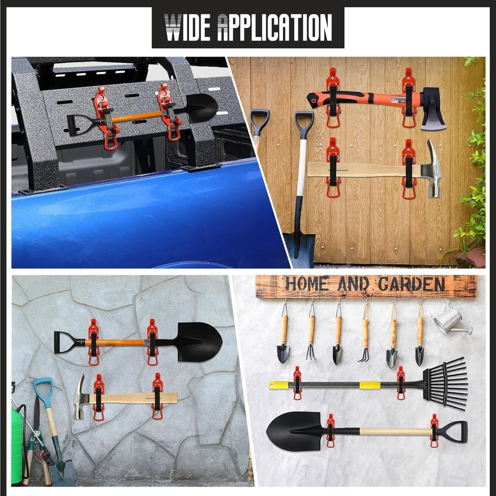 Shusmda Shovel Mount for Roof Rack, Metal Rubber Clamps, Wall Mounting Brackets, Quick Release Holder Mount Kit(4 Pcs) Red Easy Install image number 2