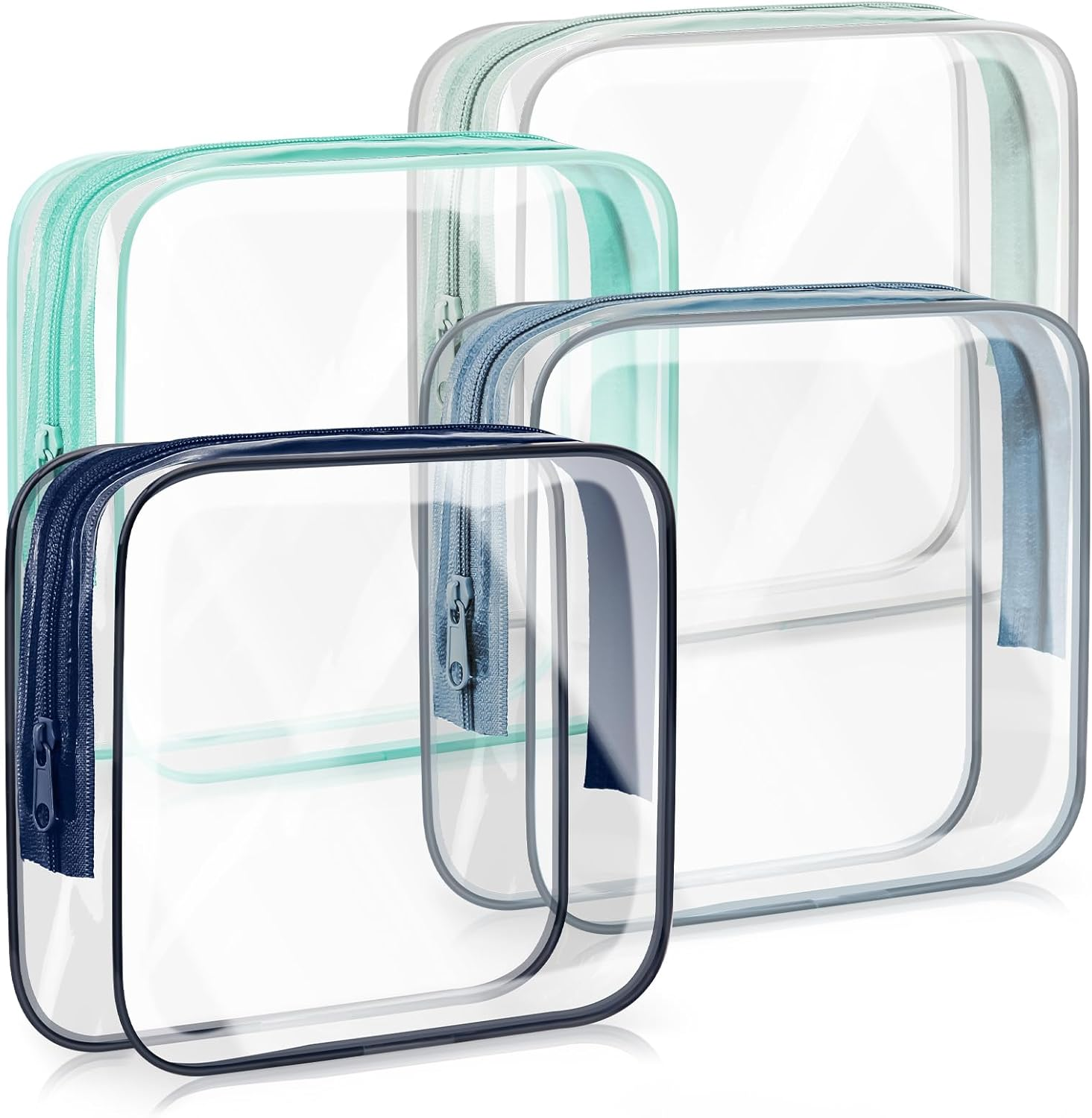 Gemice TSA Approved Toiletry Bag, 4 Pack Cosmetic Bag Clear Toiletry Bag Quark Size, Travel Essentials Water Repellent Travel Makeup Bags for Women Men, Carry on Airport Airline Compliant Bag (Blue)