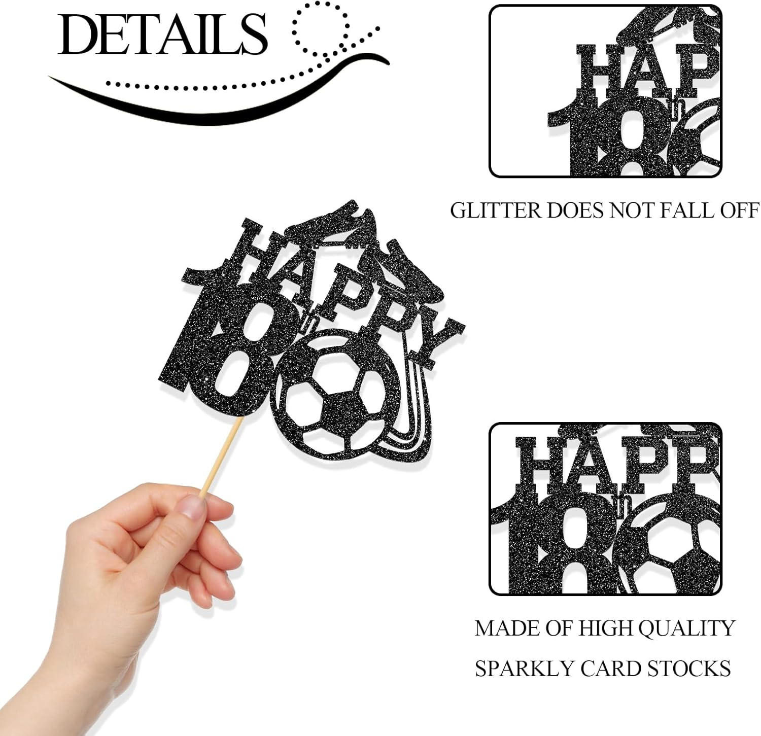 Monmon & Craft Soccer 18Th Birthday Cake Topper/Sport Theme Soccer Ball Cake Docer/Soccer Player Boy 18Th Birthday Party Decorations - Black Glitter