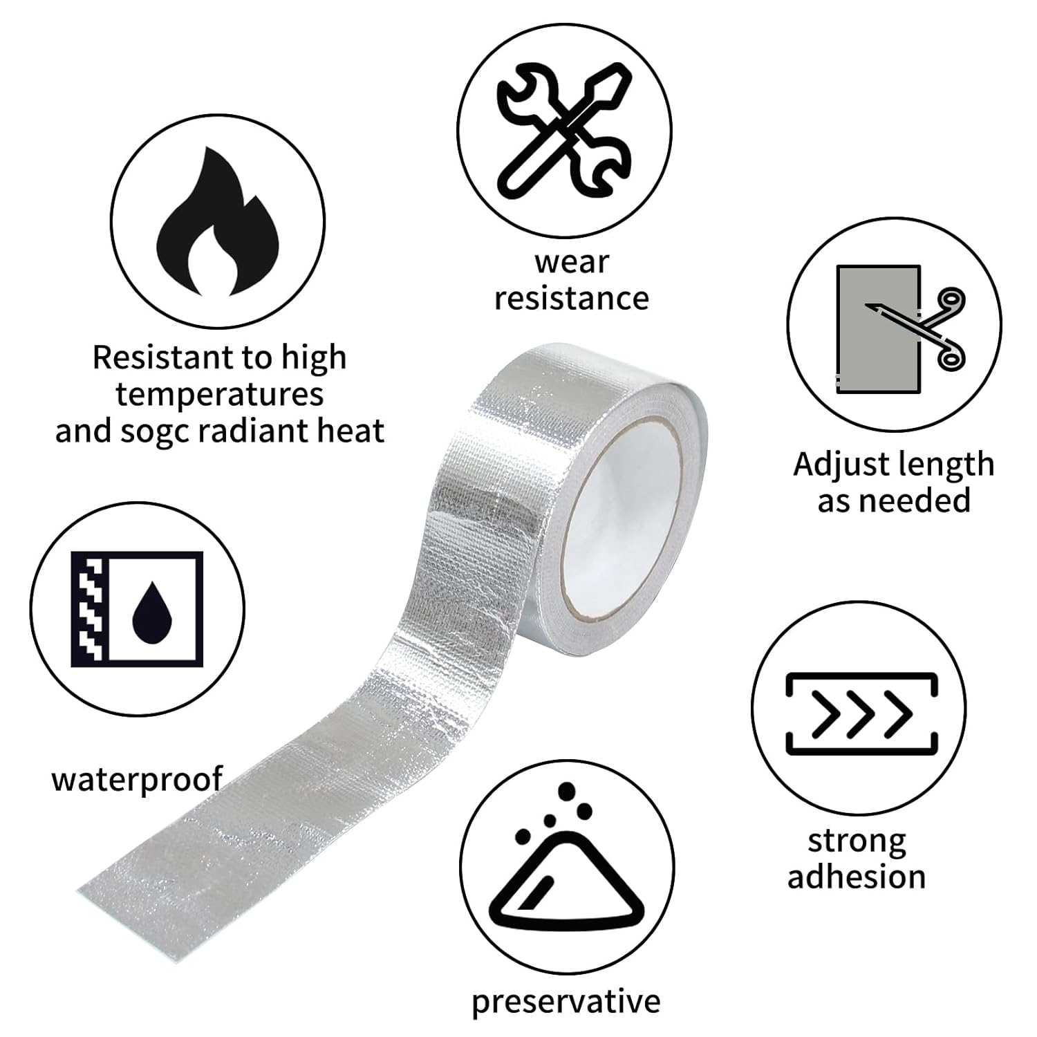 2 Roll Tape Premium Aluminum Foil Tape, Silver Adhesive Tape, Heat Shield Pipe Insulation Tape, Aluminum Repair Air Duct Tape,Heat Resistant Fibreglass Exhaust Duct Tape, for Sealing Dryer Vent