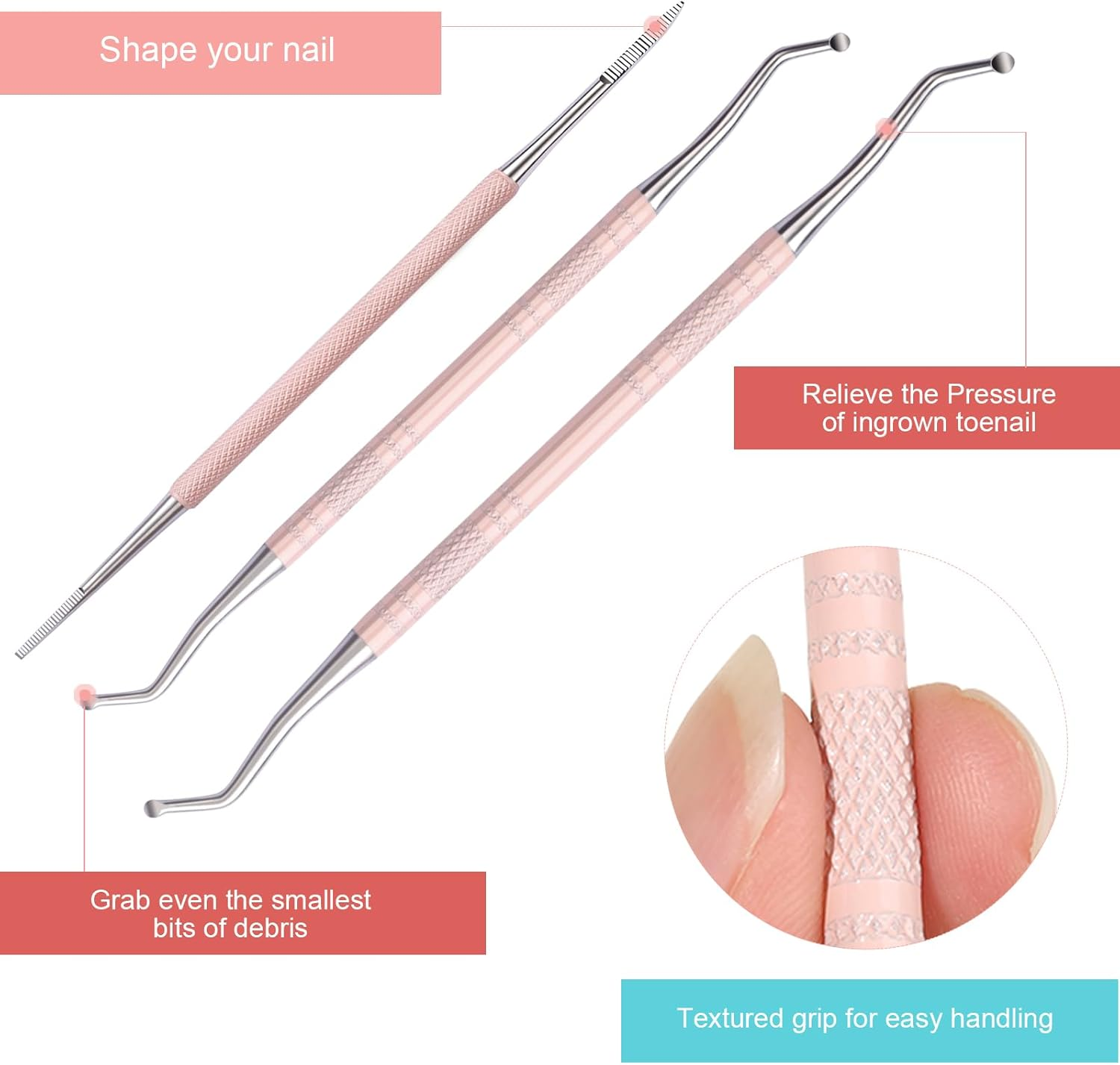 Teenitor Pedicure Tools for Feet, Toenail File and Lifters, Ingrown Toenail Removal Kit Pain Relief (Pink) image number 5