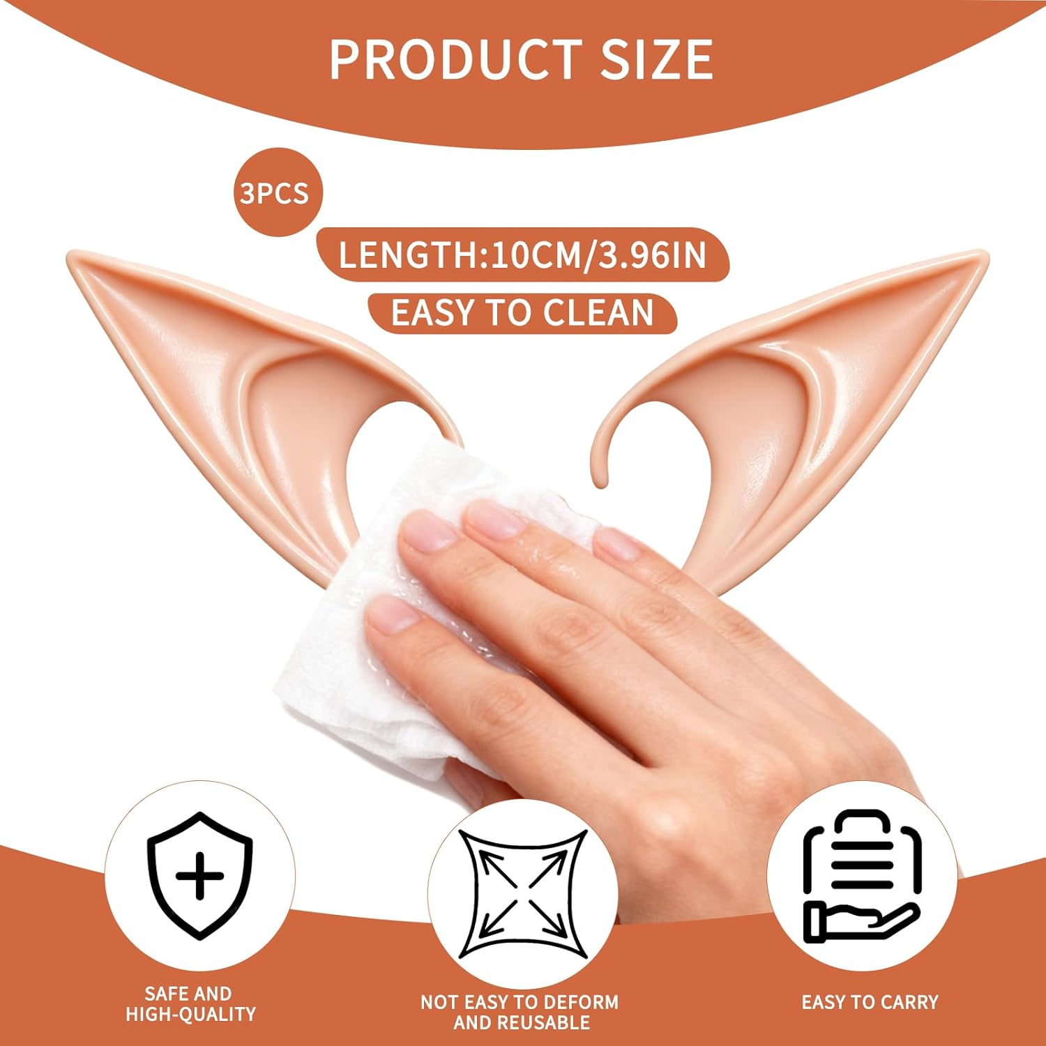 3 Pairs Halloween Elf Ears - Soft Pointed Elf Ears, Comfortable Skin-Friendly Lightweight for Adult Cosplay, Fairy Costume, Halloween Party, Gothic Outfits, Cosplay Photo Shoots & Holiday Gatherings image number 6