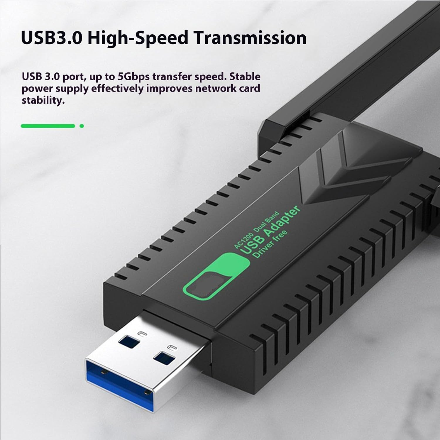 1300Mbps Wifi Adapter, Dual Band 2.4G/5.8G USB 3.0 Wifi Dongle, High Speed Wireless Network Adapter with Instant Plug & Play, Compatible with Windows & Mac OS &ndash; Black image number 2