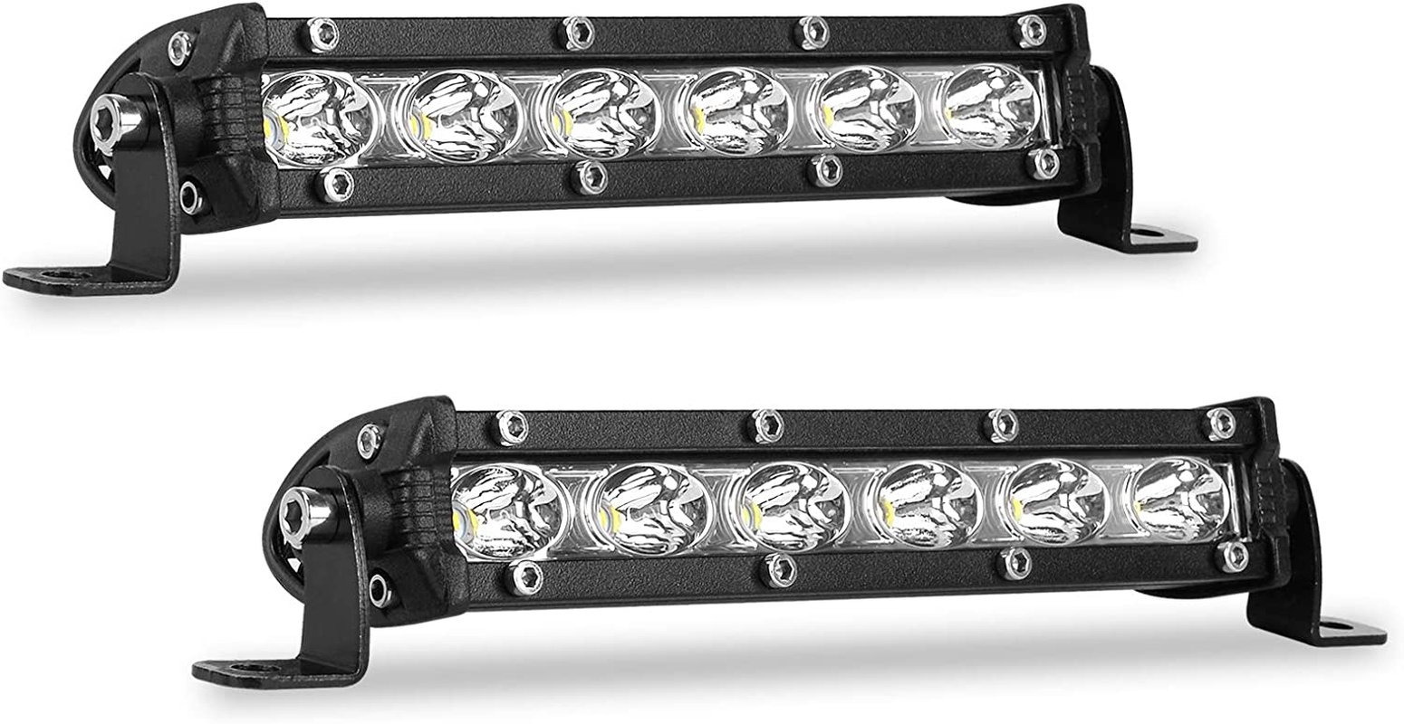 7 Inch Single Row Led Light Bar Pods - Ultra-Slim 60W 10000 Lumens Waterproof Driving Fog Light Combo Flood Spot Lights for Trucks off Road ATV UTV SUV Boat 2-Pack image number 1
